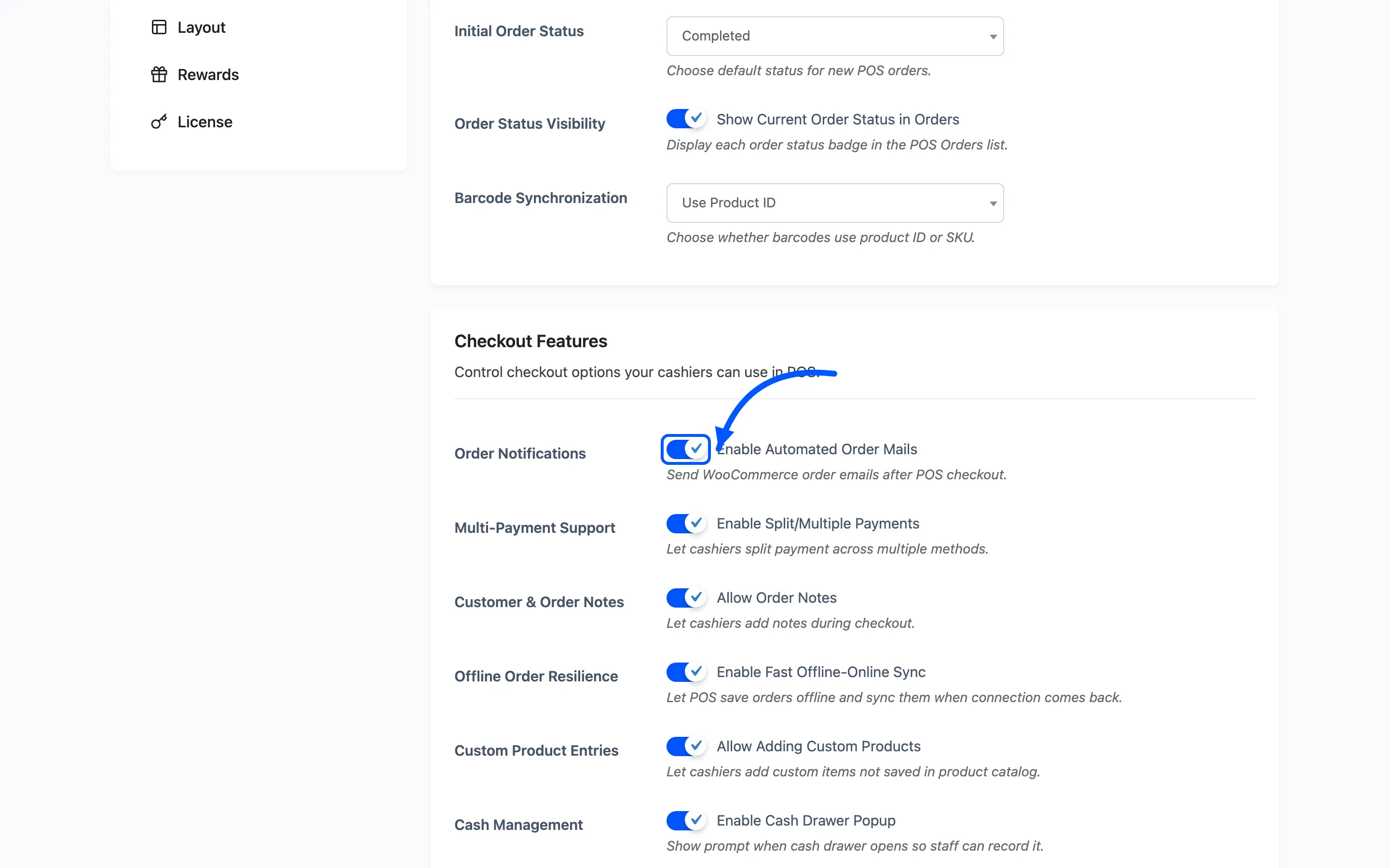 The Enable Automated Order Mails checkbox on the General tab