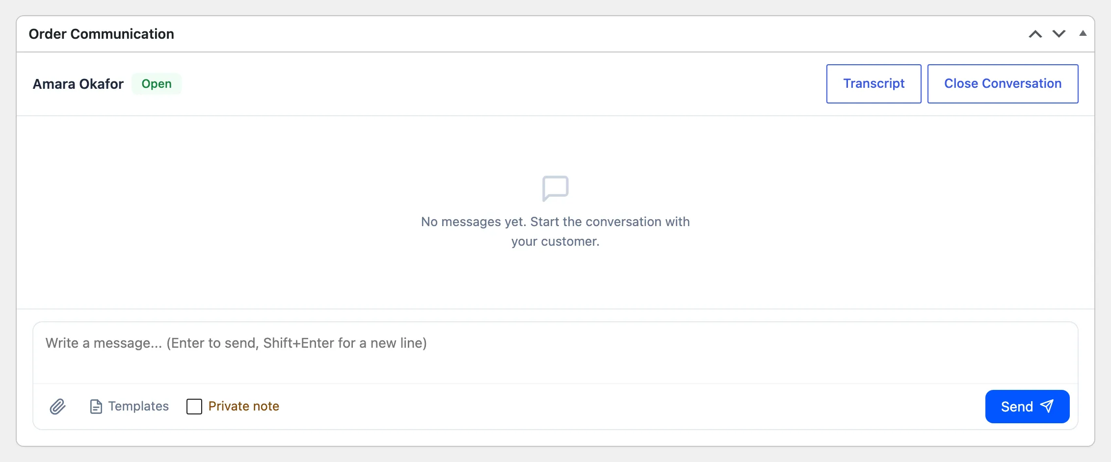 An empty Order Communication box