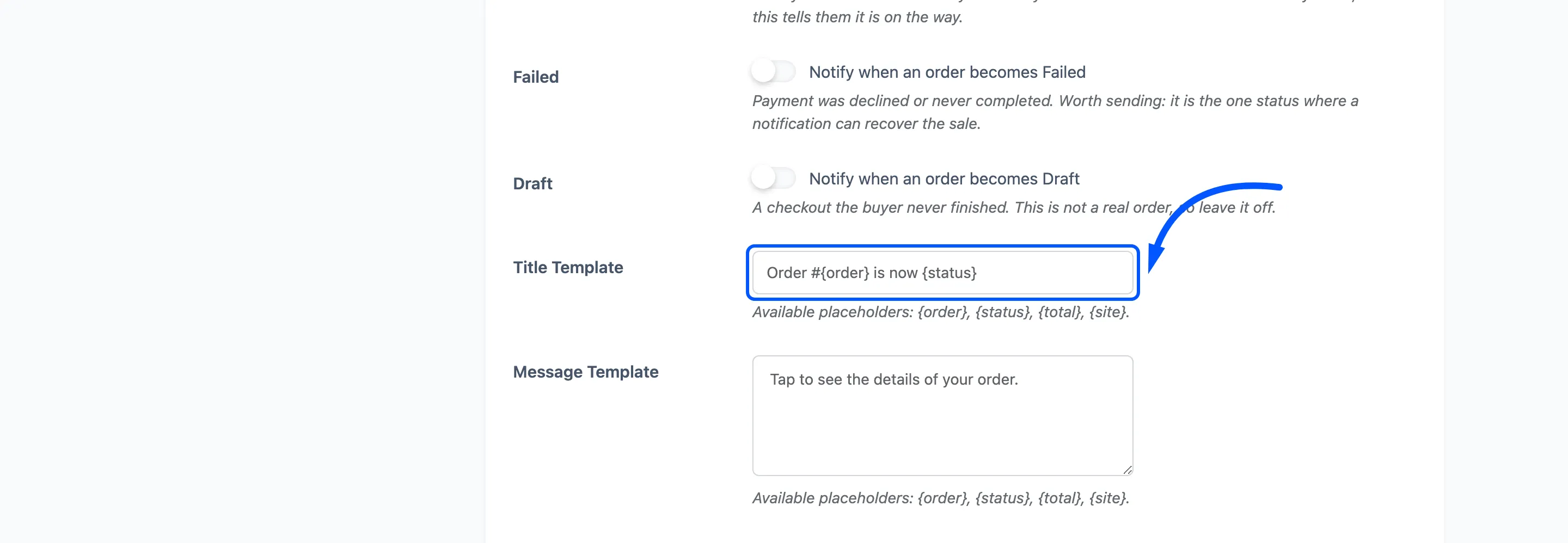 The order status templates