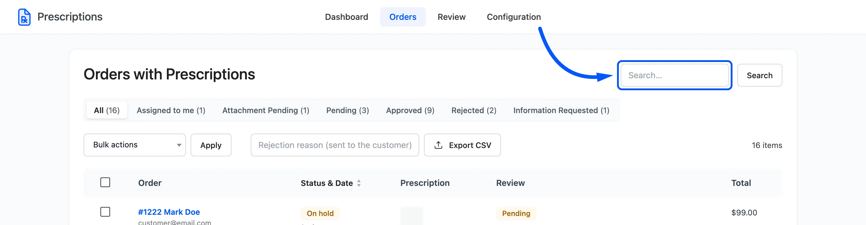 The search box above the list