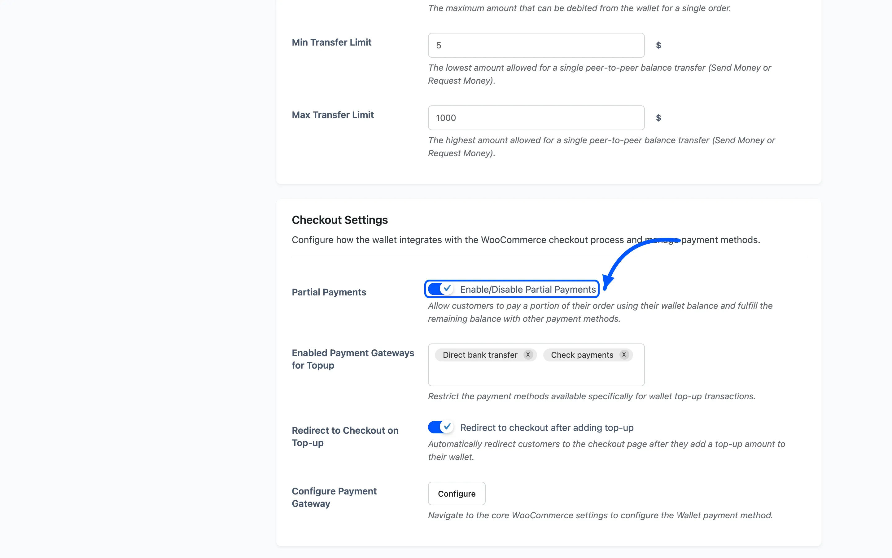 The Partial Payments checkbox