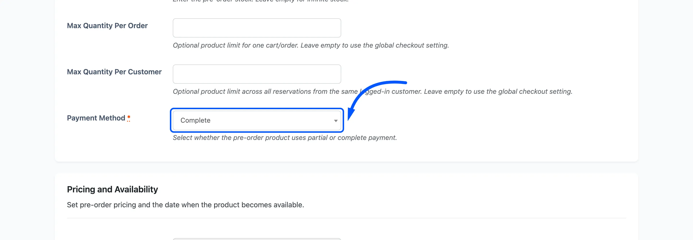The Payment Method field