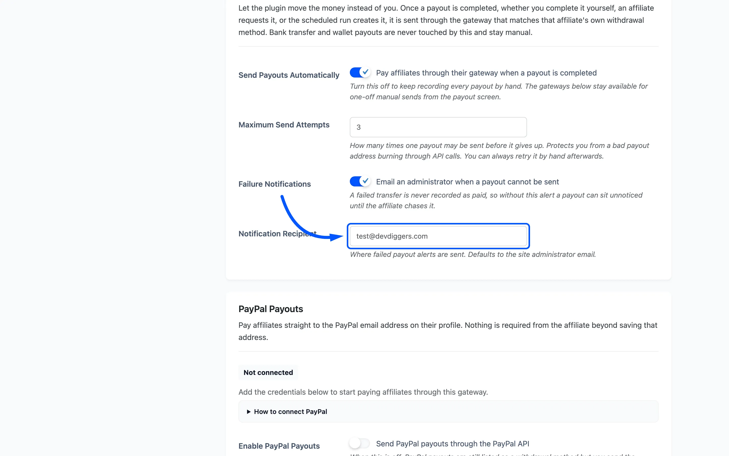 The Notification Recipient field highlighted