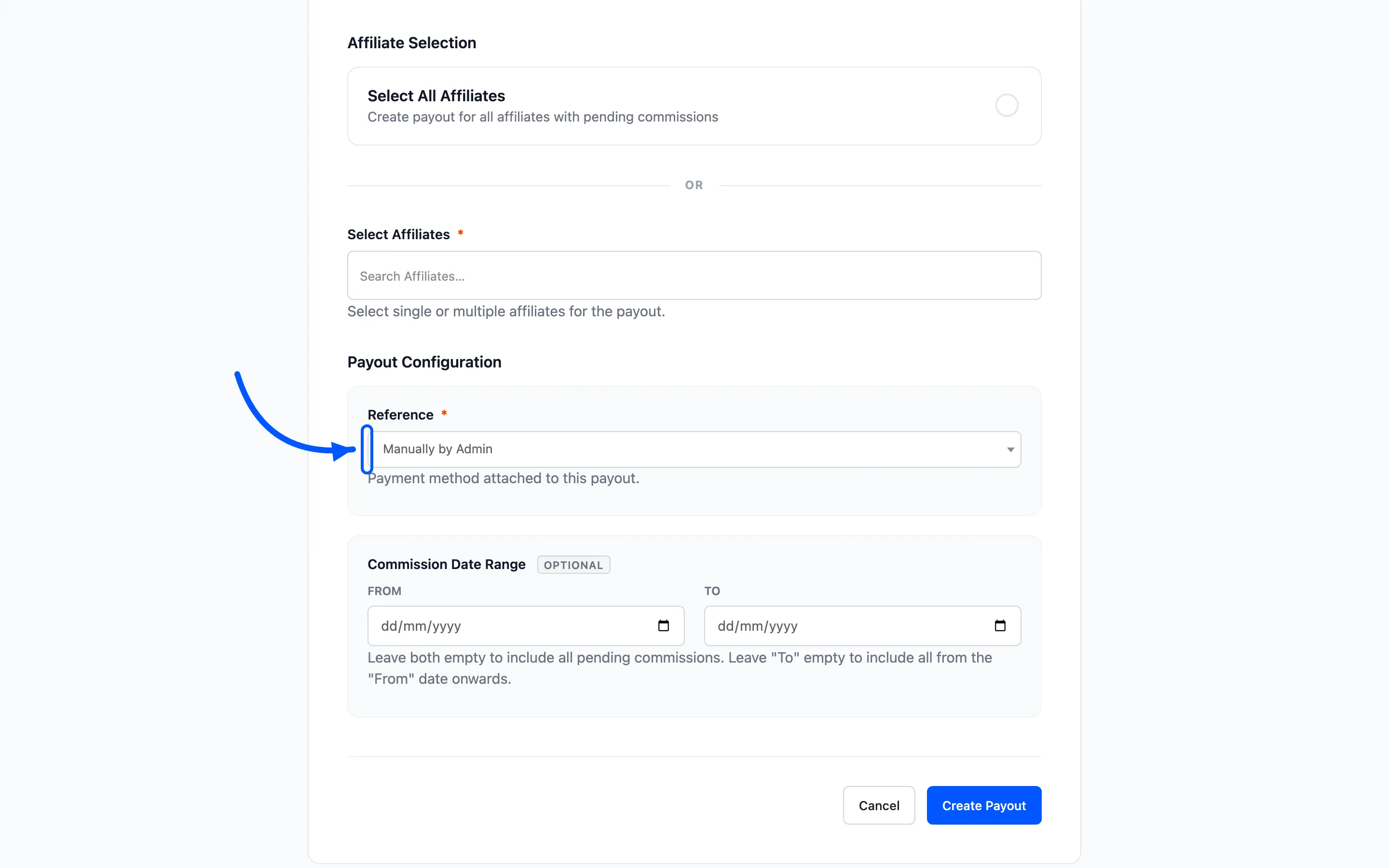 The payout transaction reference field