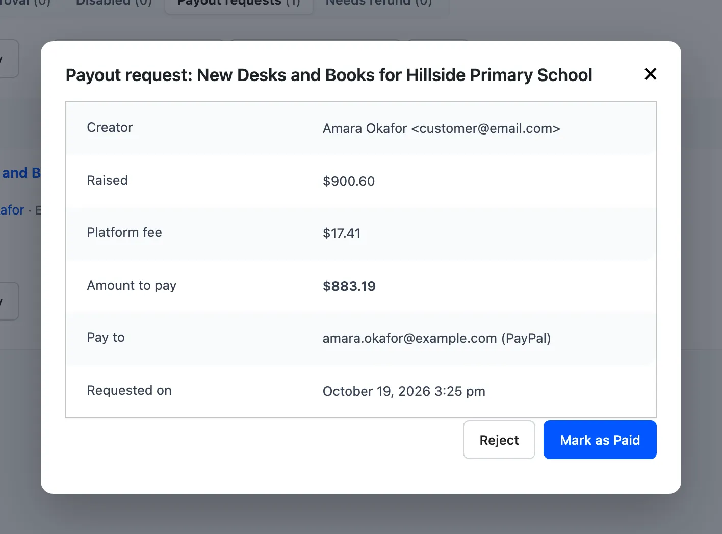 The payout request window