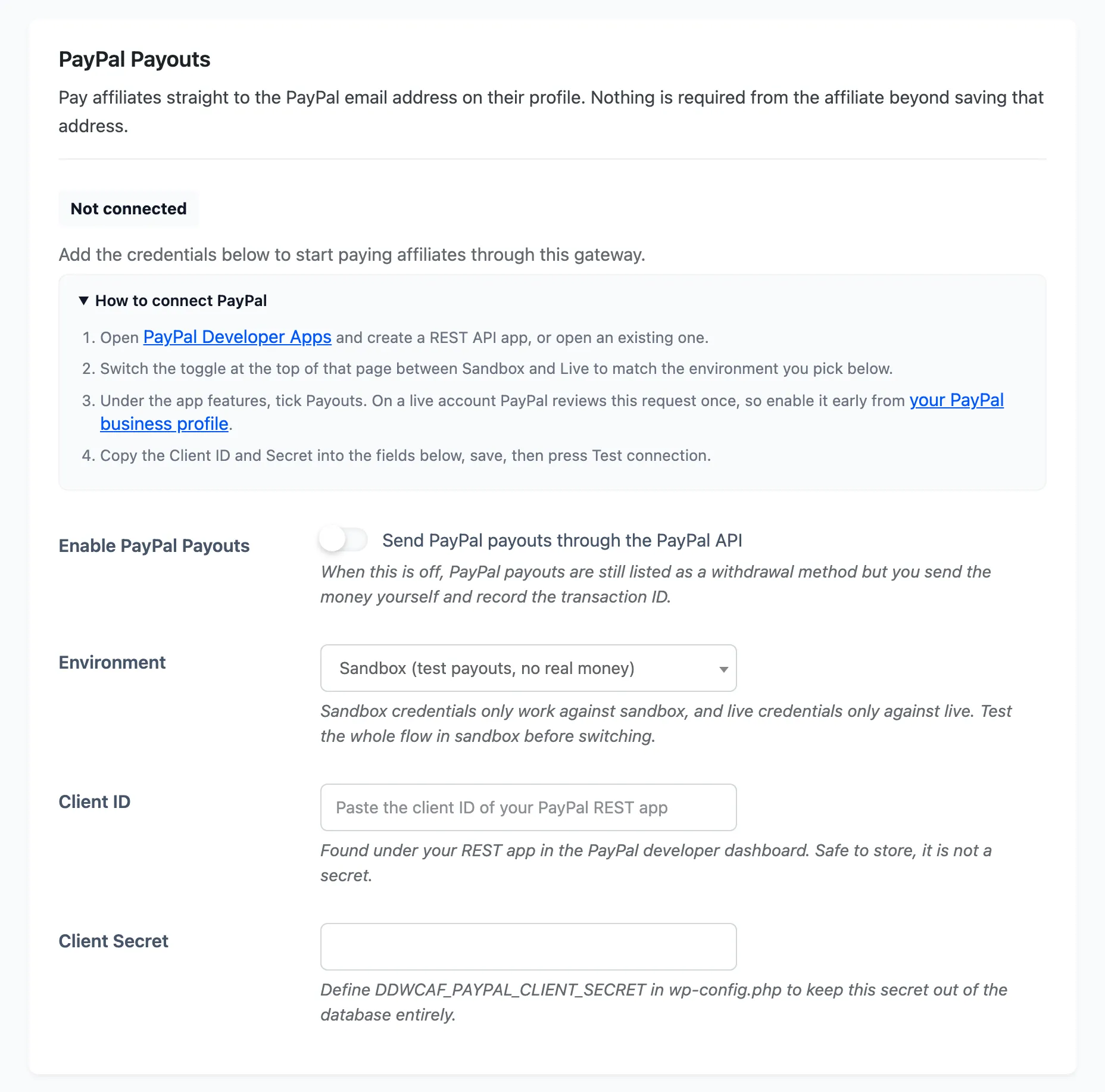 The How to connect PayPal steps expanded
