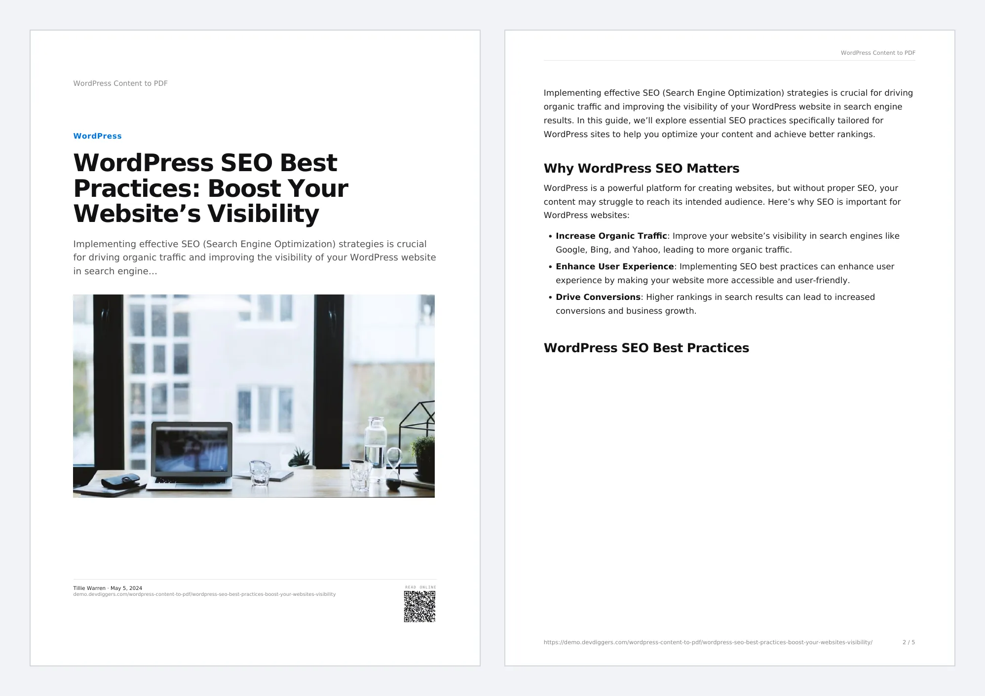 Two pages of a downloaded PDF: the cover and the first page of text