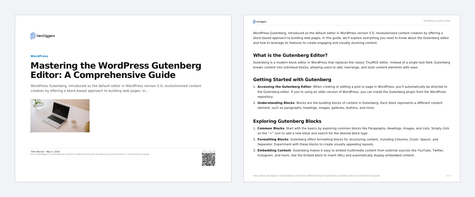 A US Letter landscape PDF: cover and first page