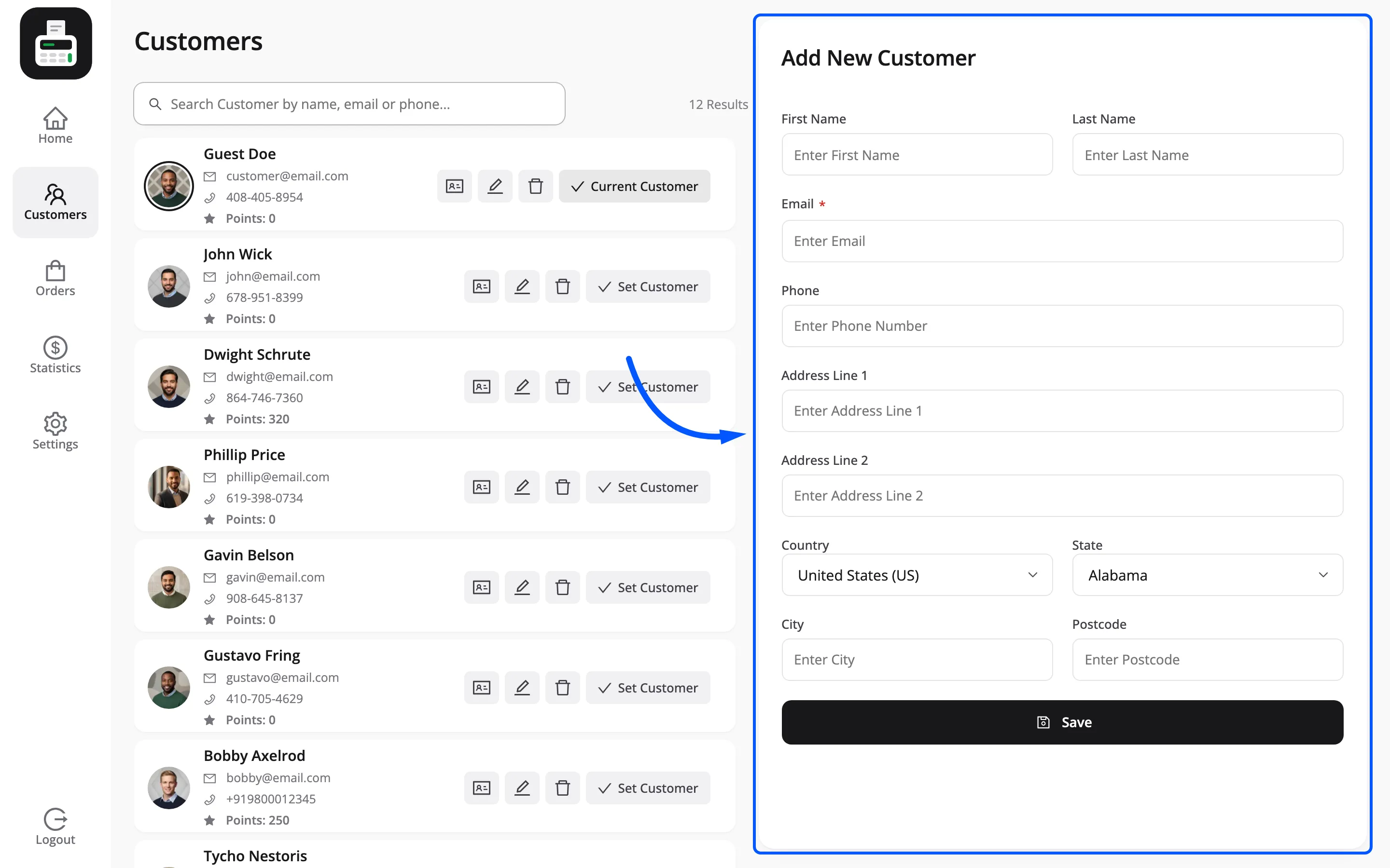 The add customer form in the POS