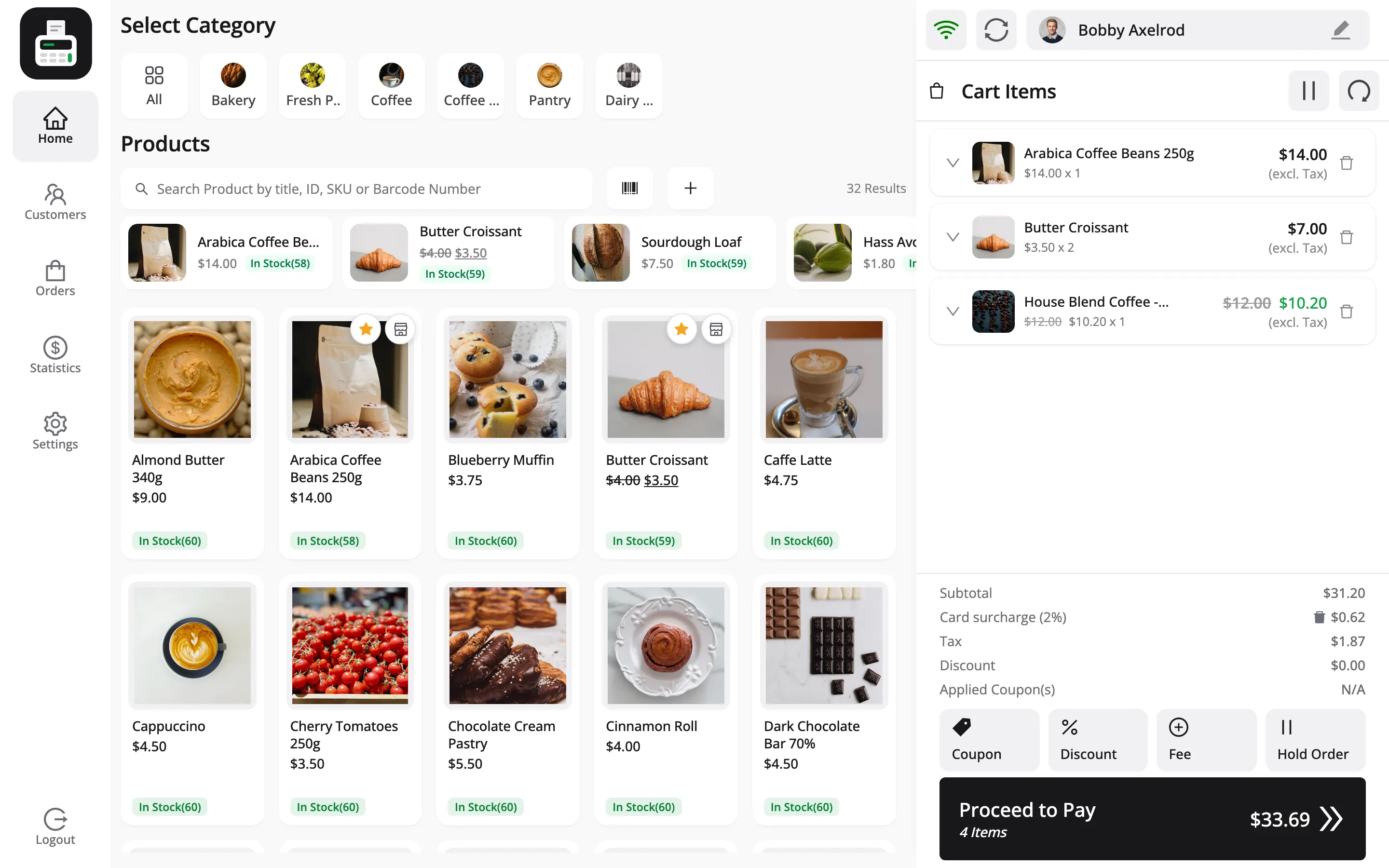 The cart with Bobby Axelrod set as the customer in the top bar