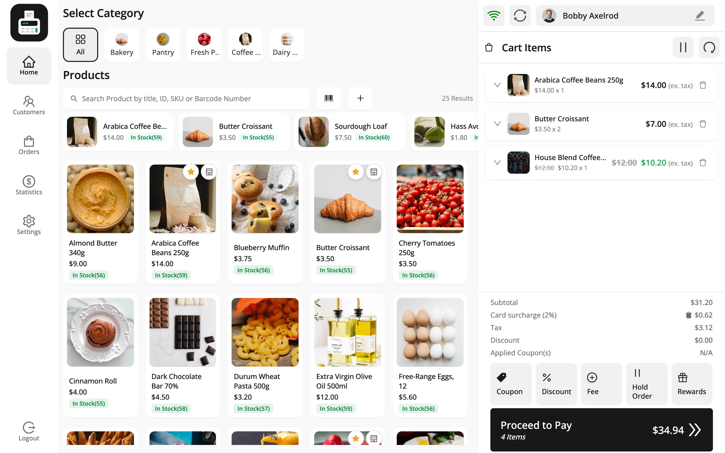 The cart with Bobby Axelrod set as the customer in the top bar