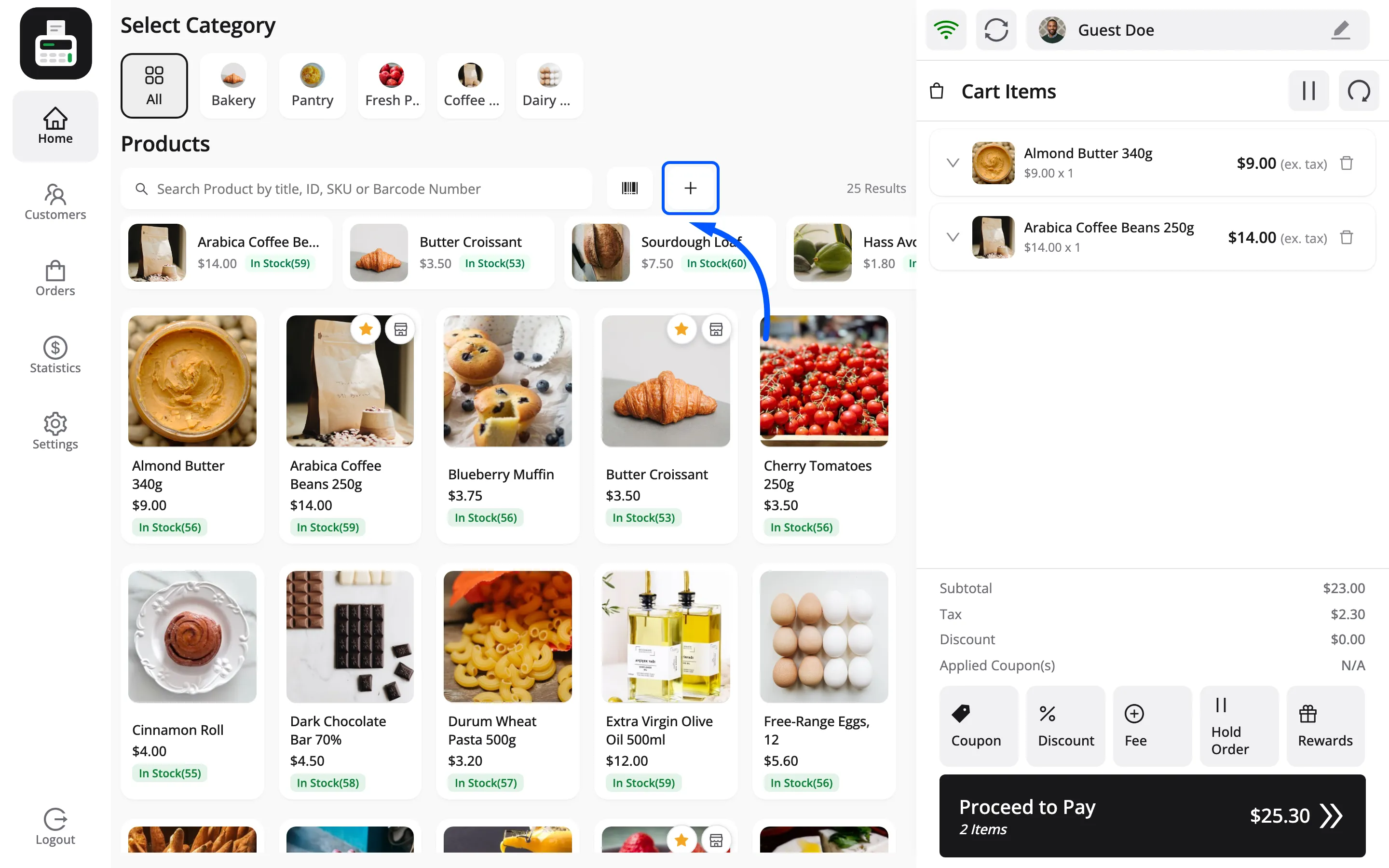 The Add Custom Product icon in the POS search row