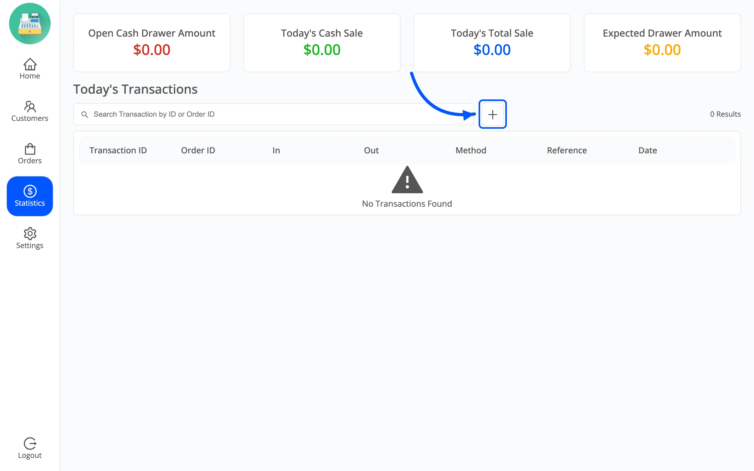 The plus icon above Today’s Transactions that opens a manual transaction