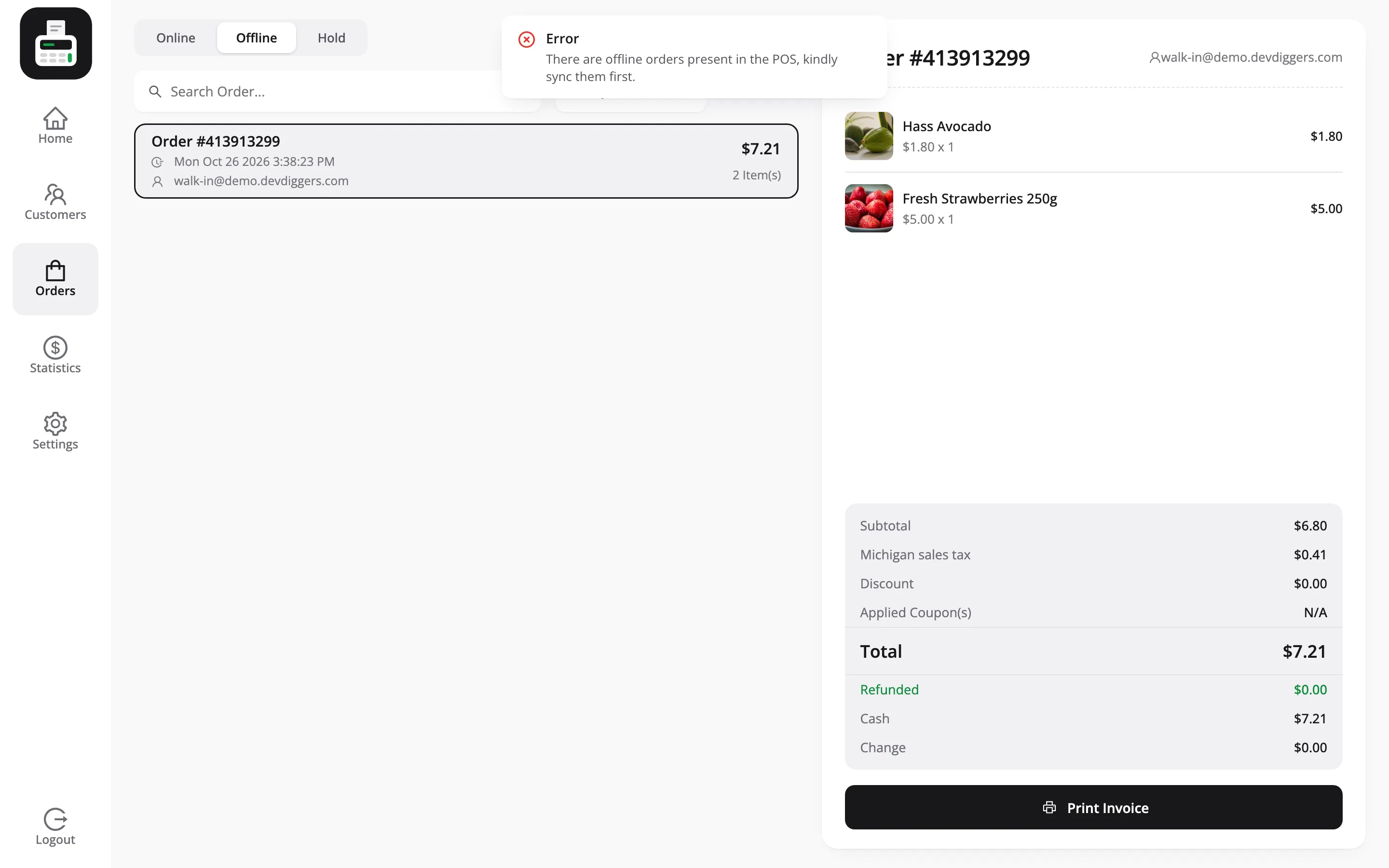 The POS refusing to log out while an offline order is still queued