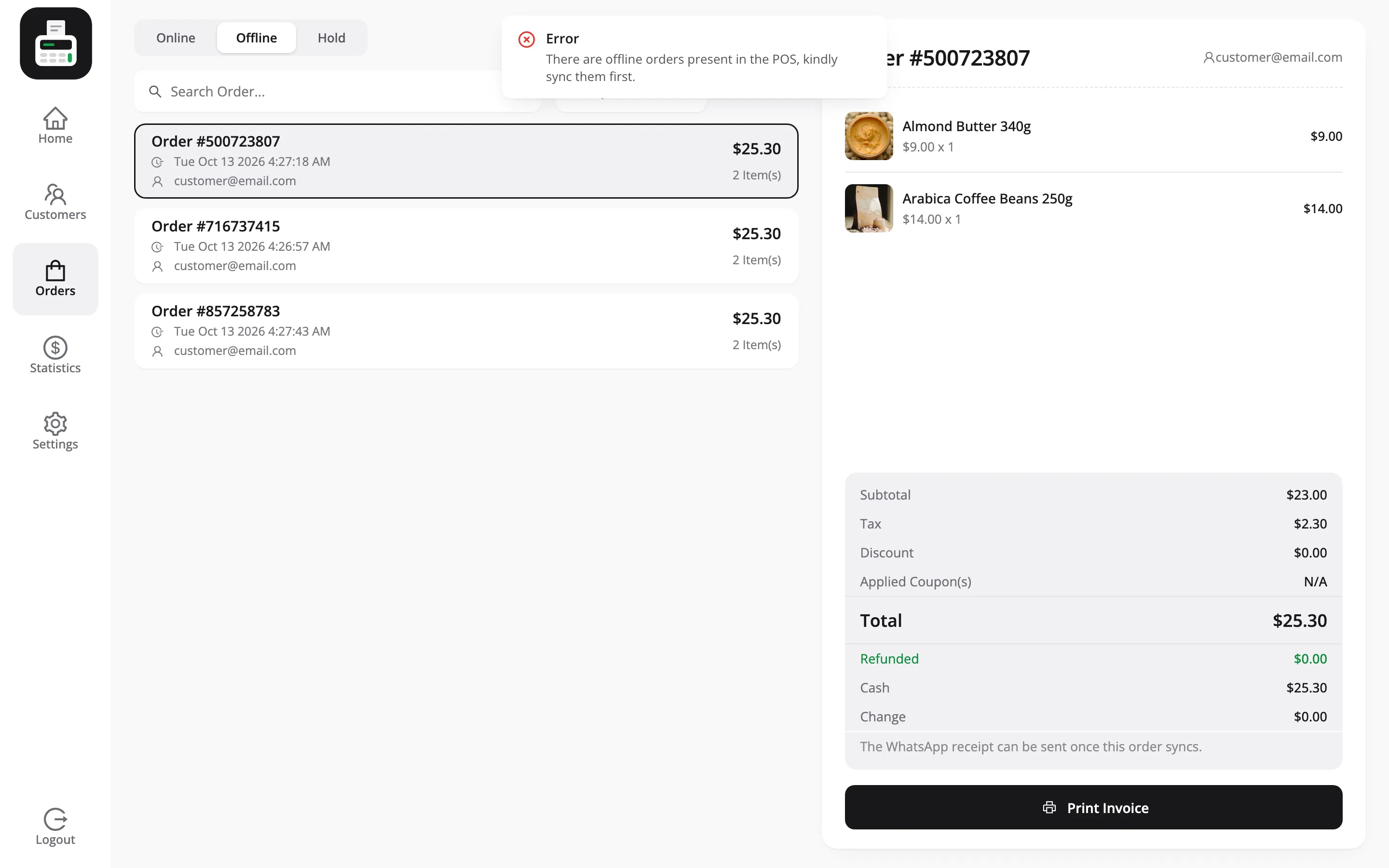 The POS refusing to log out while an offline order is still queued