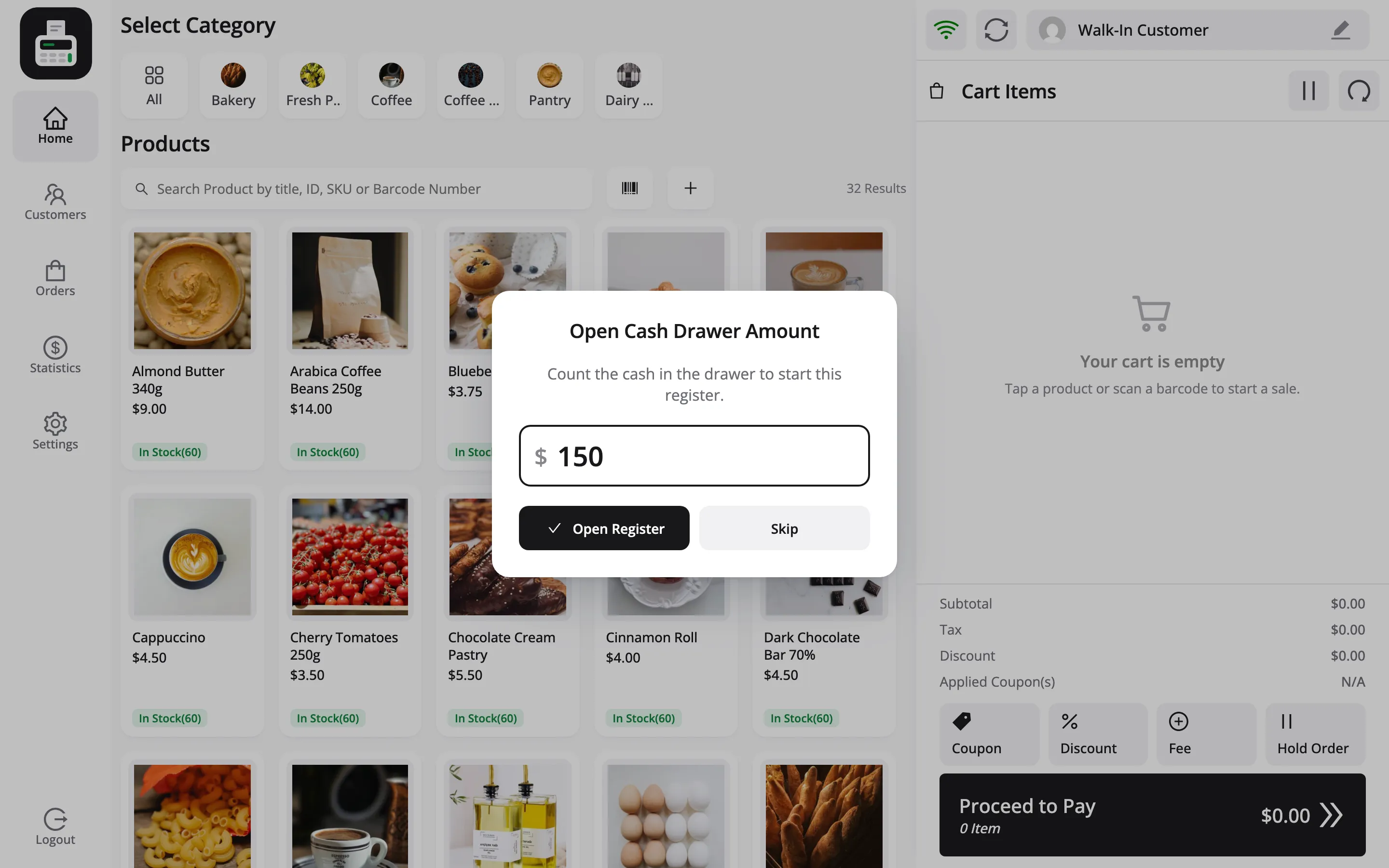 The Open Cash Drawer Amount prompt in the POS