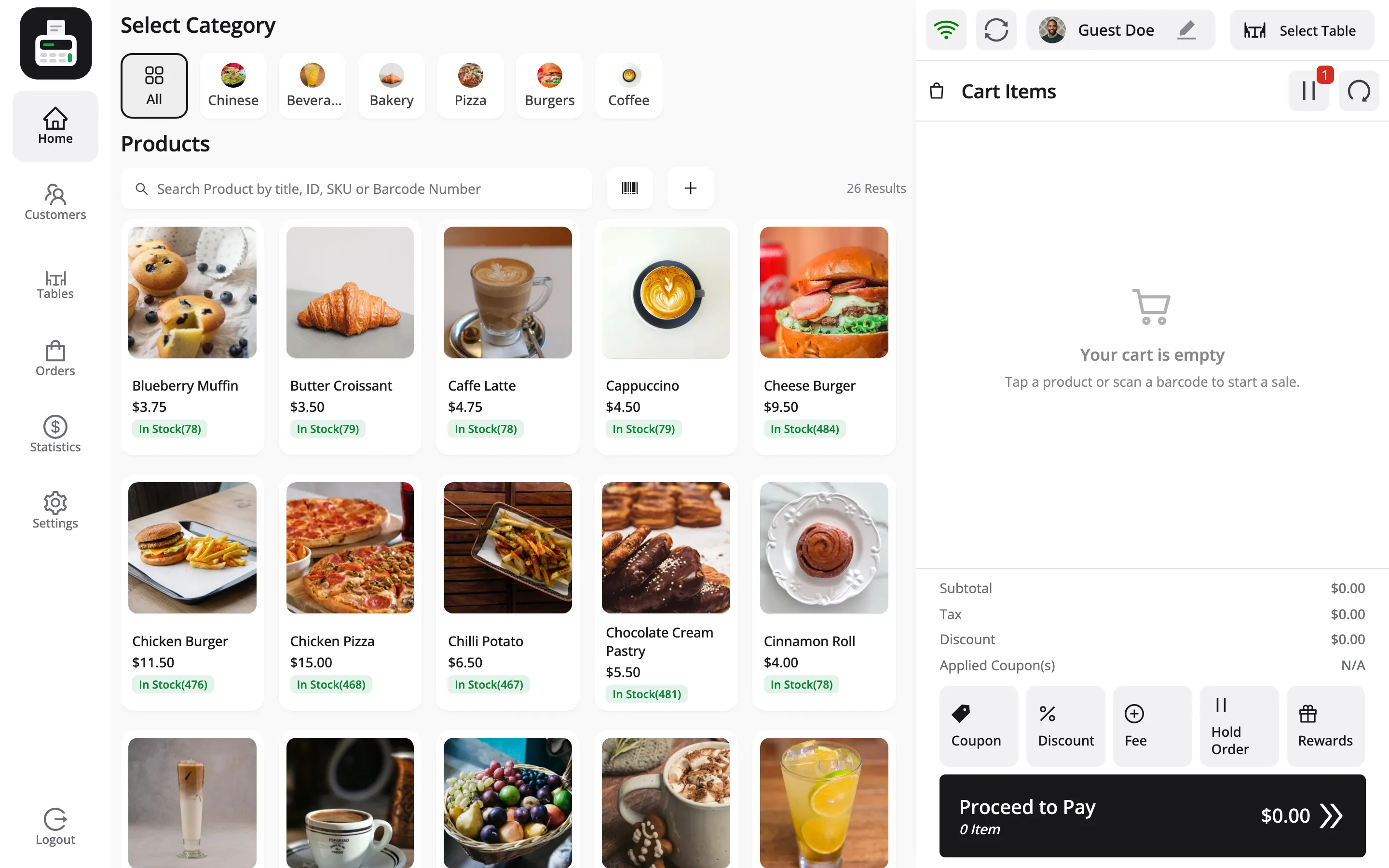 The restaurant cart after holding an order, with a count on the pause icon