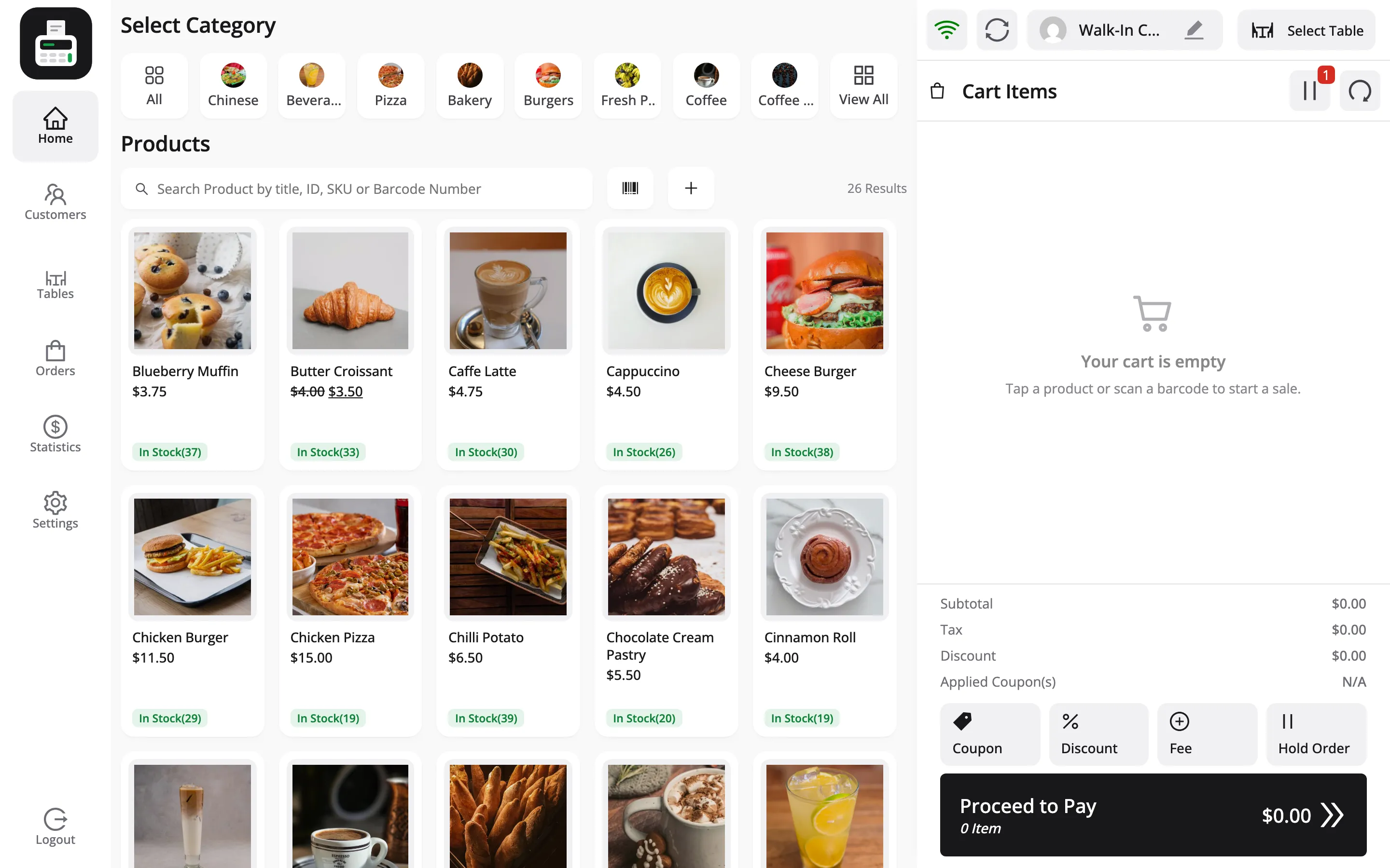 The restaurant cart after holding an order, with a count on the pause icon