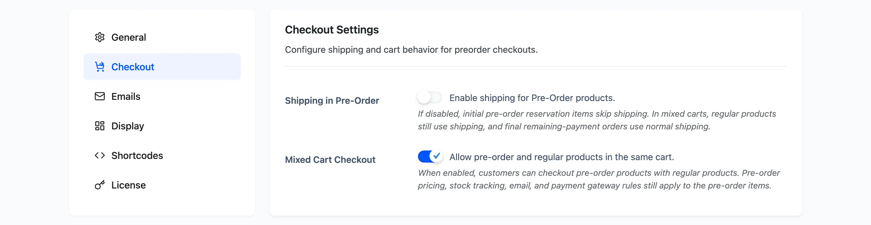 The Checkout Settings section