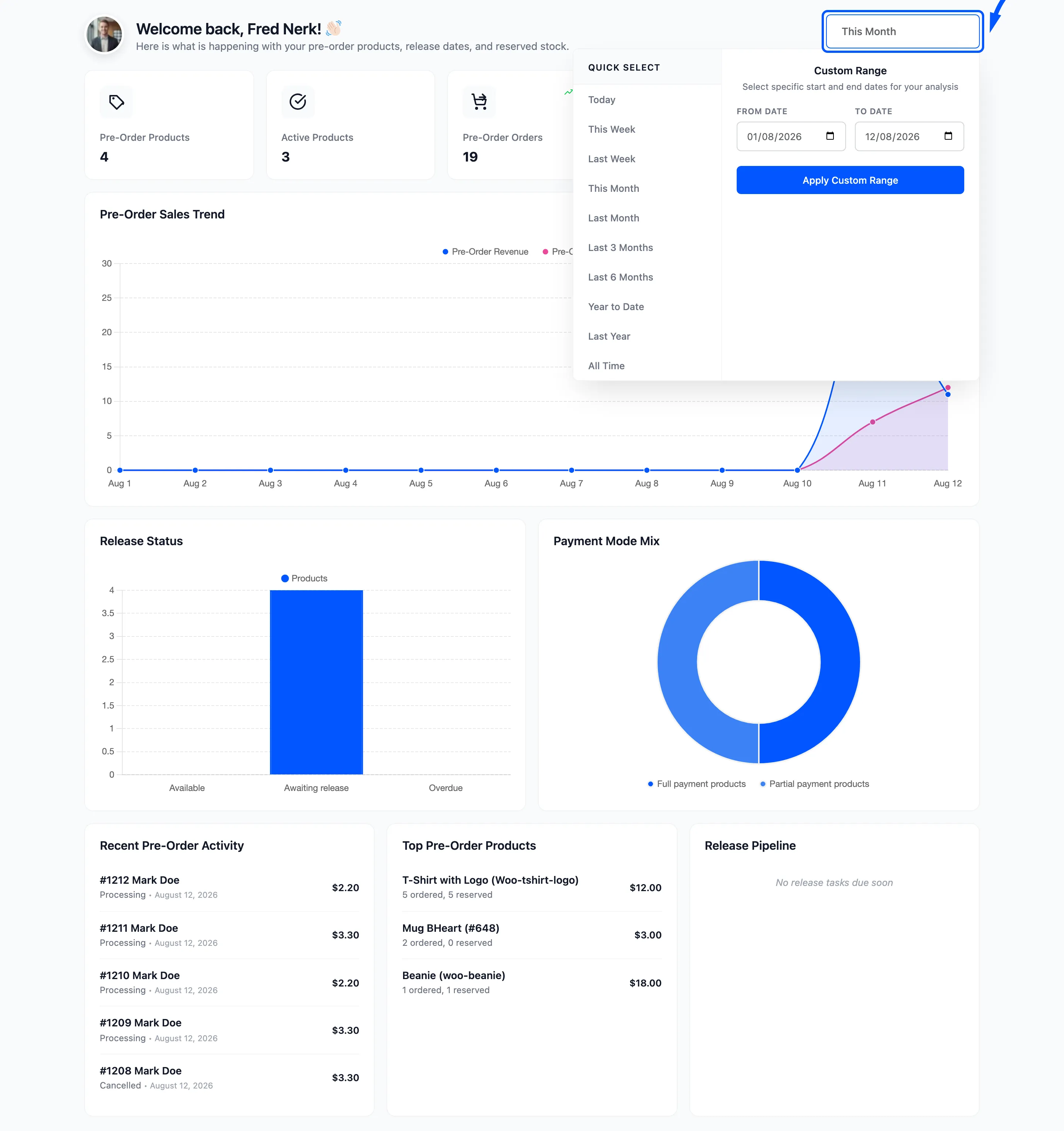 The date range control in the dashboard header