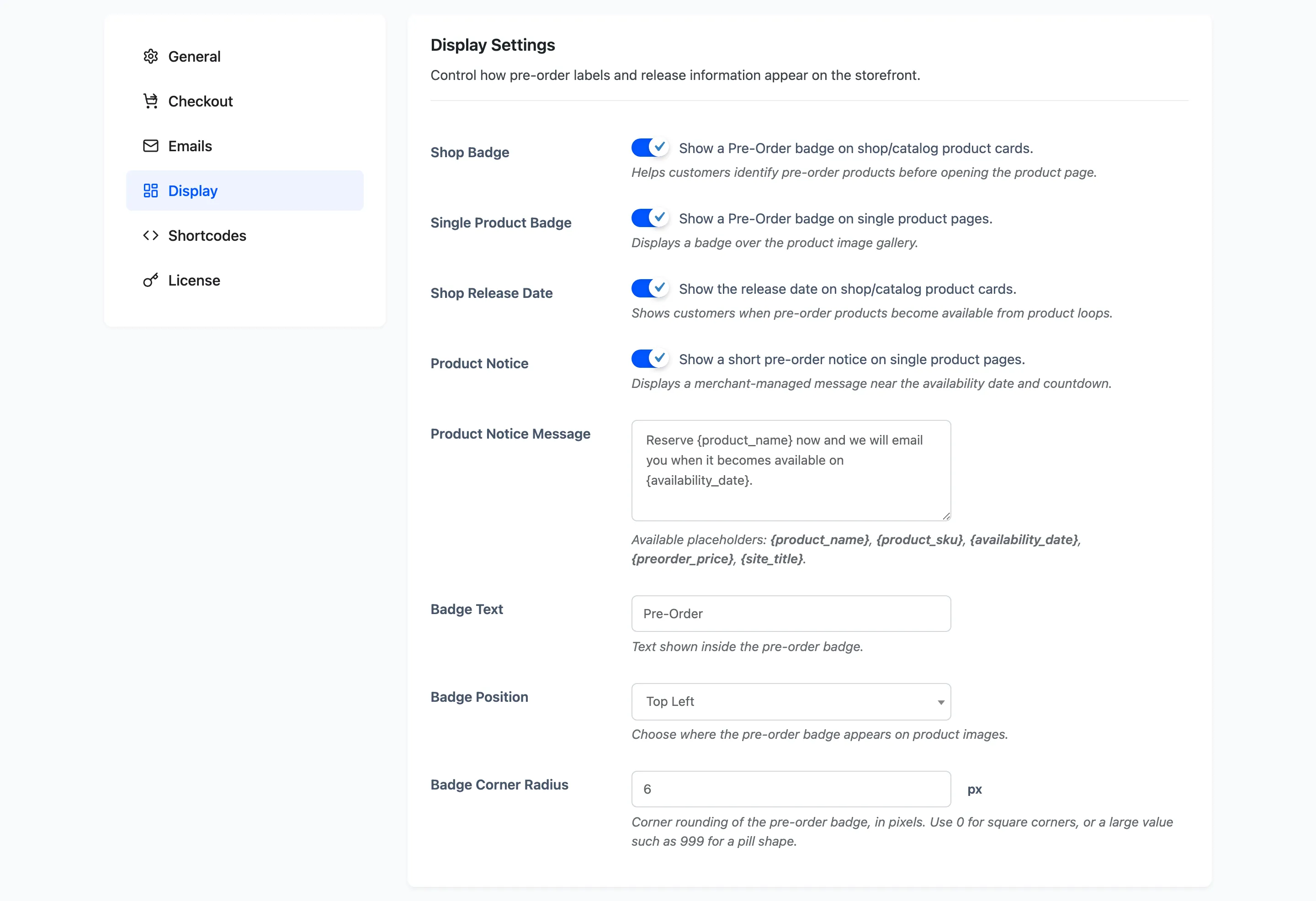 The Display Settings section