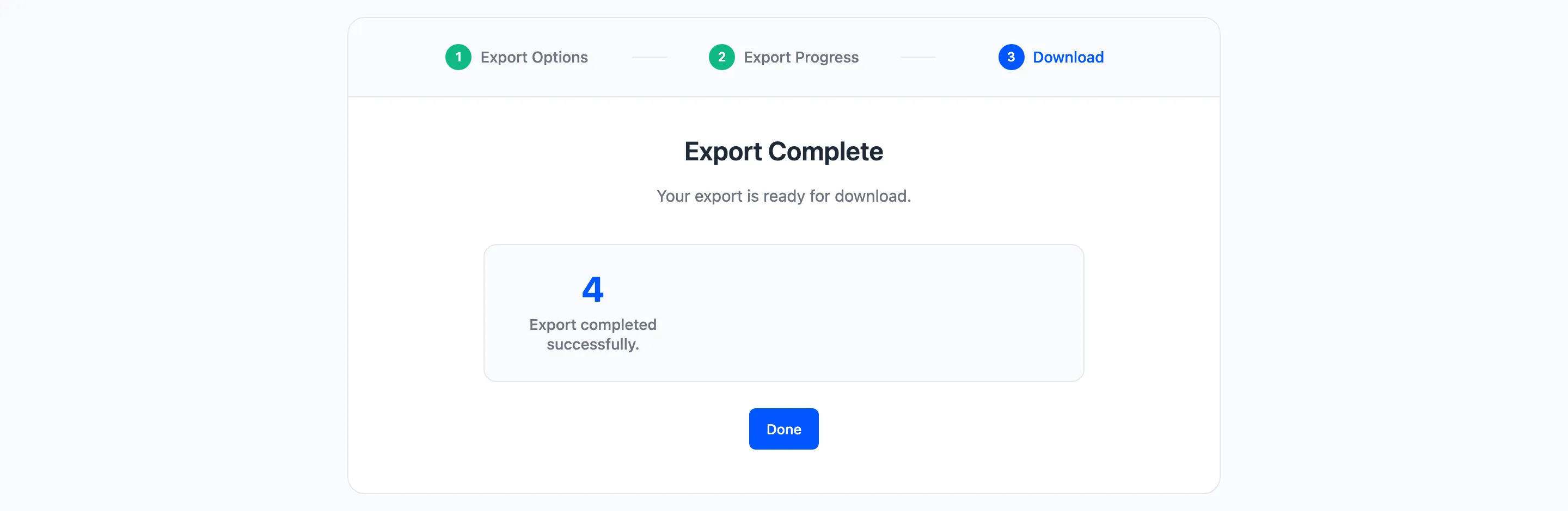 The completed export with its download