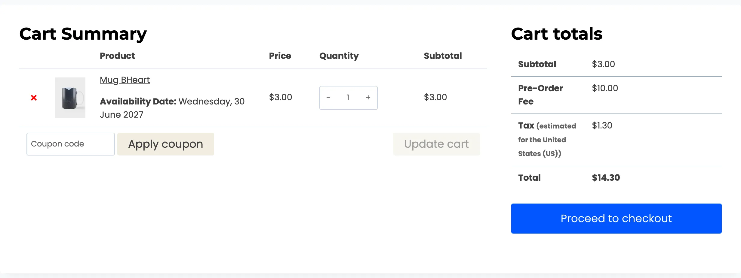The pre-order fee in the cart totals
