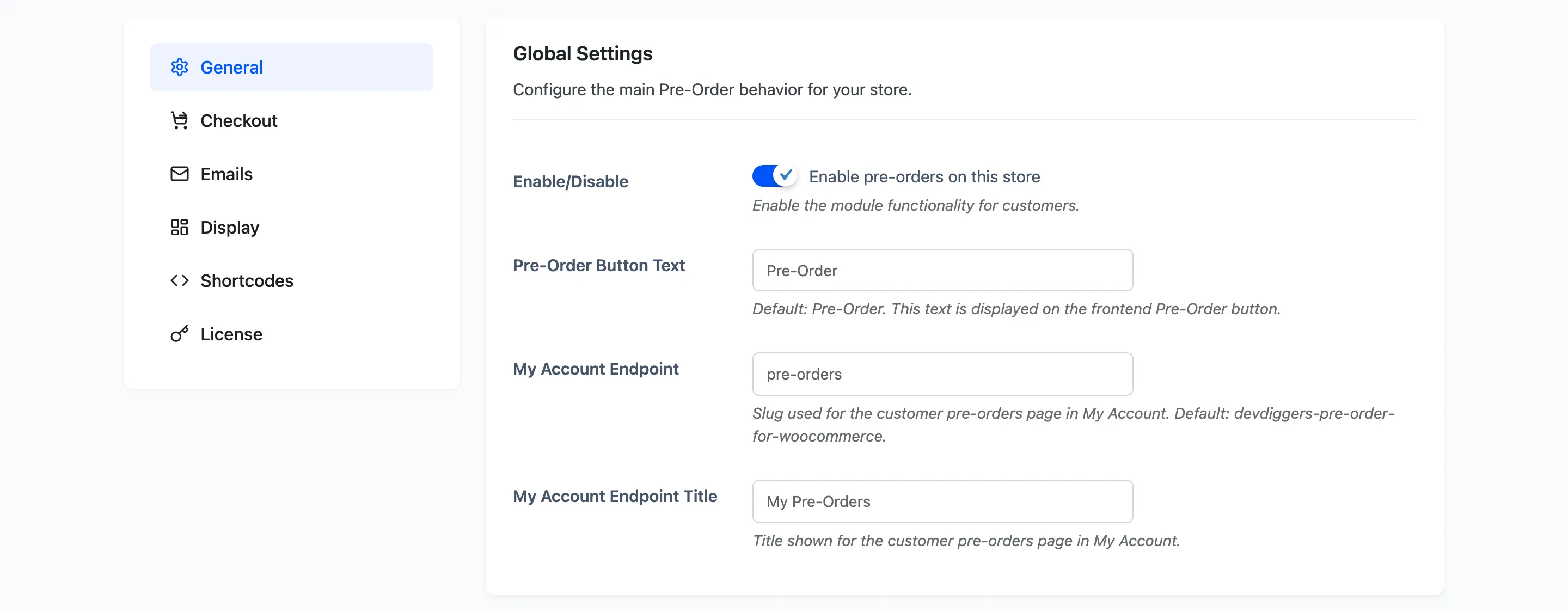 The Global Settings section of the General tab