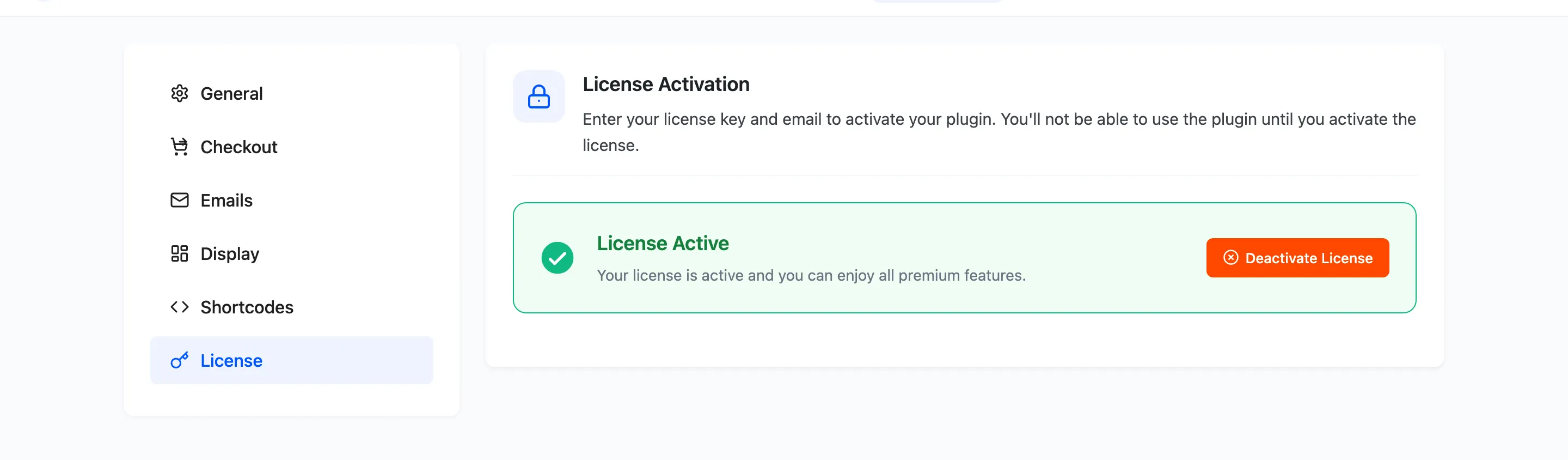 The License tab showing an active licence