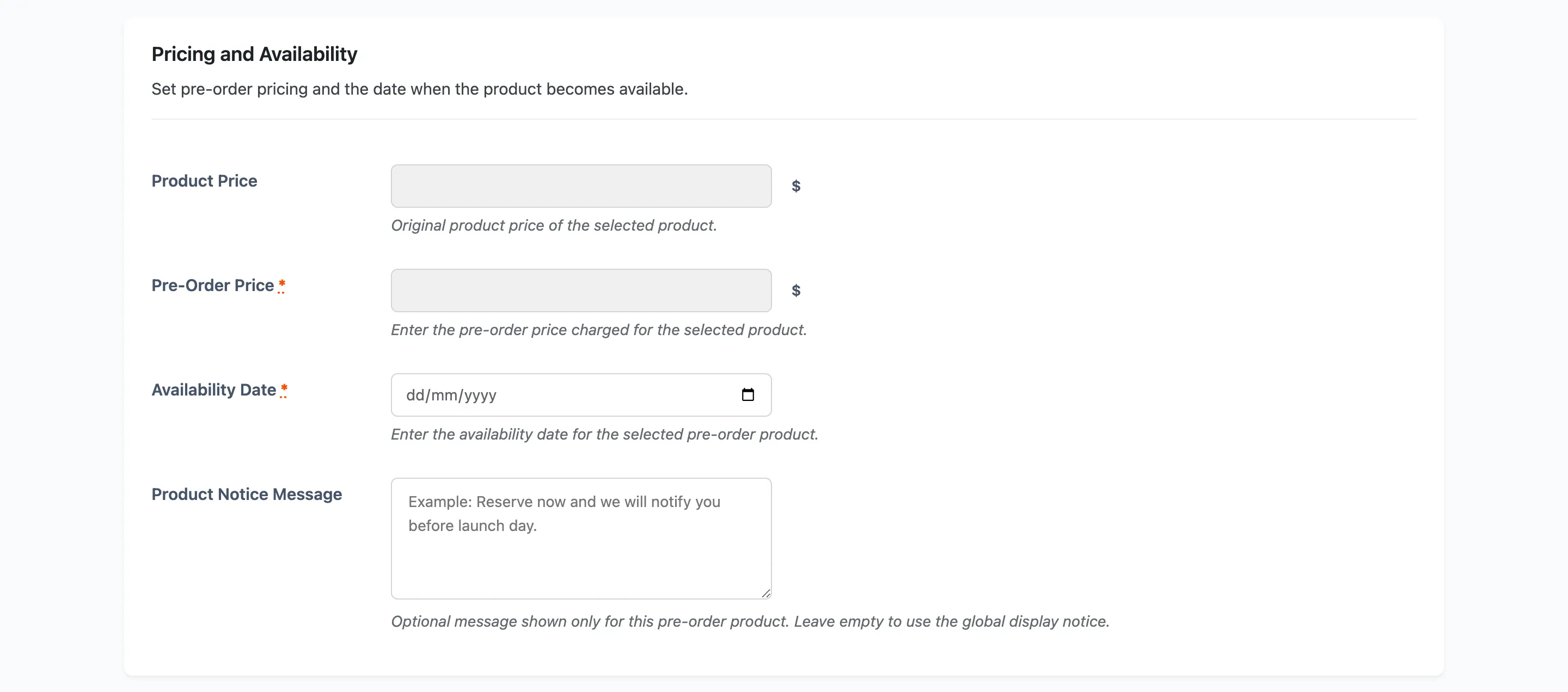The Pricing and Availability section