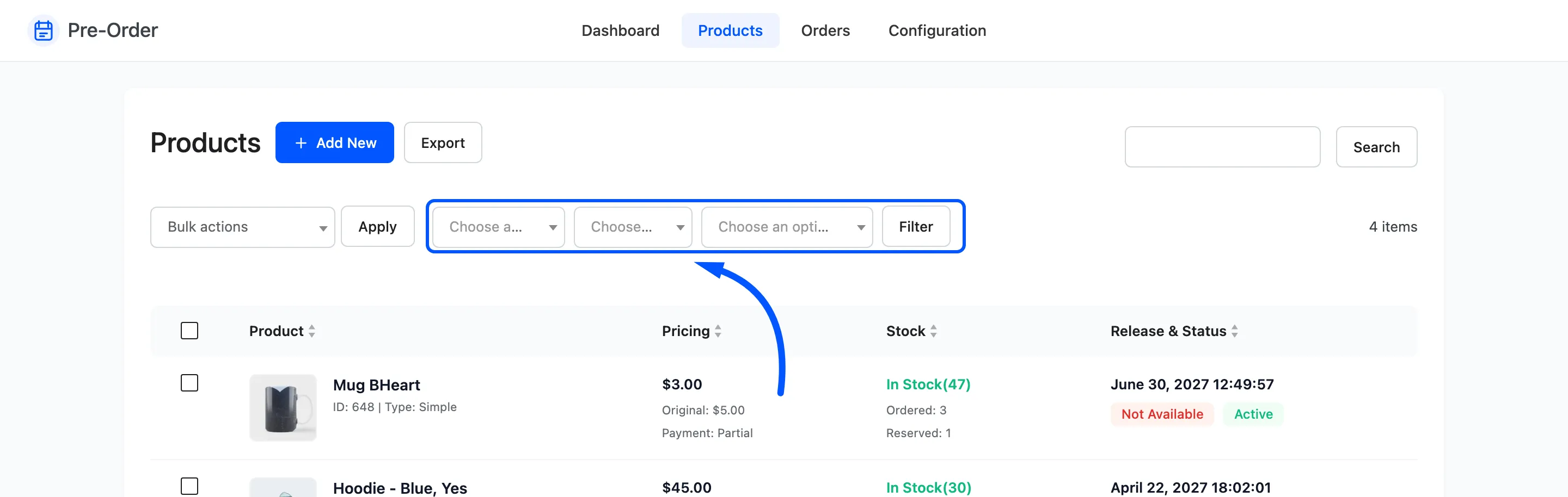 The three list filters