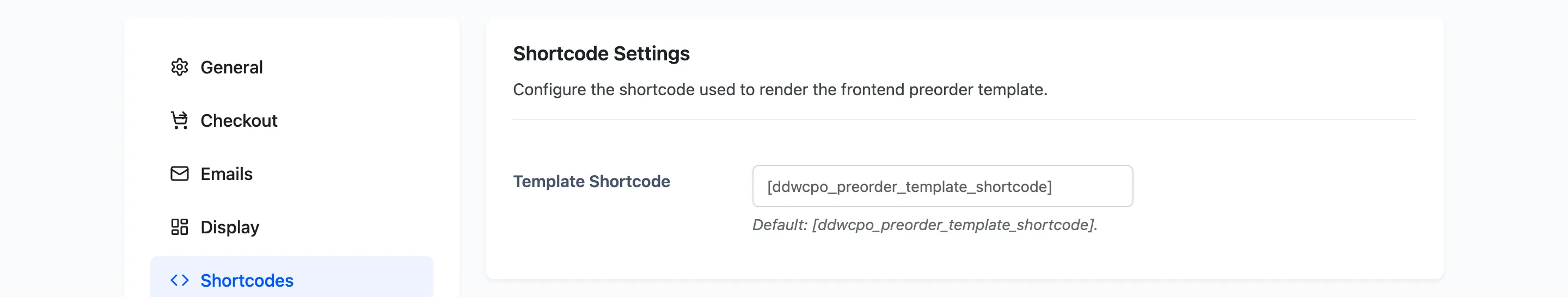 The Shortcode Settings section