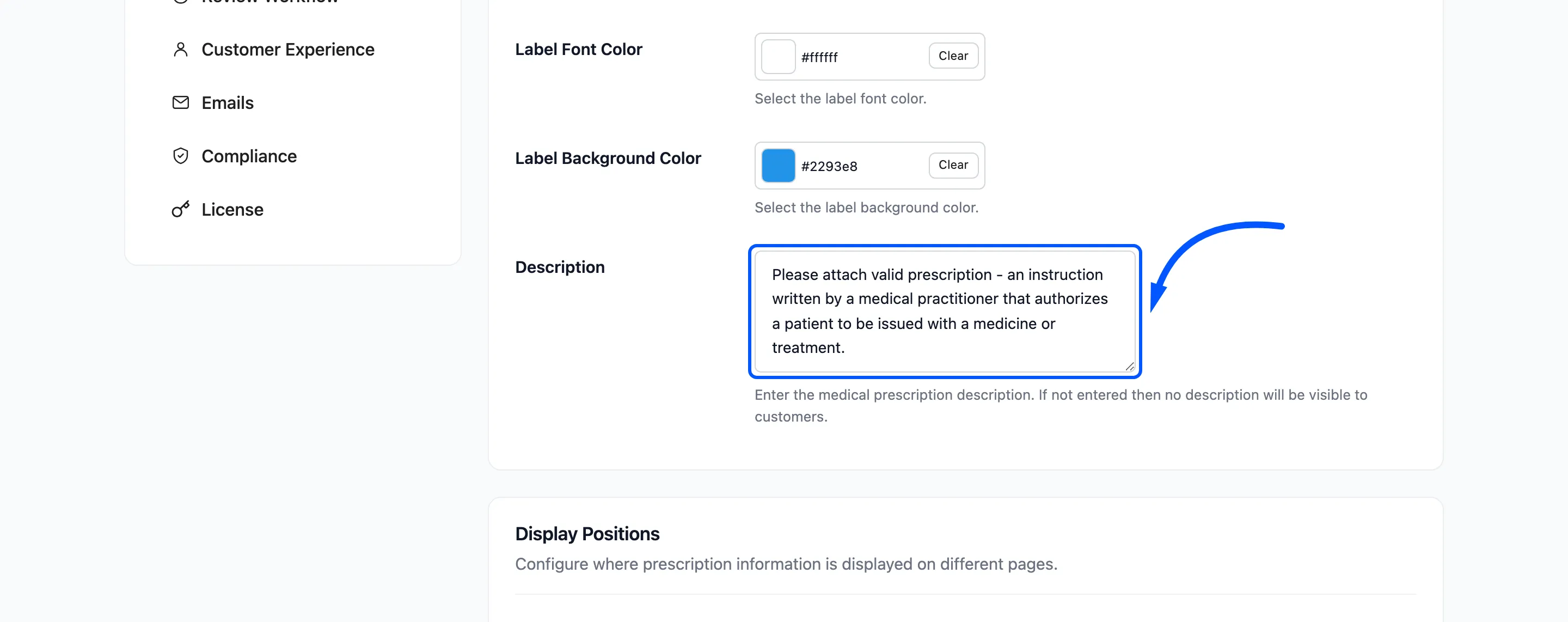 The Description field on the Design tab