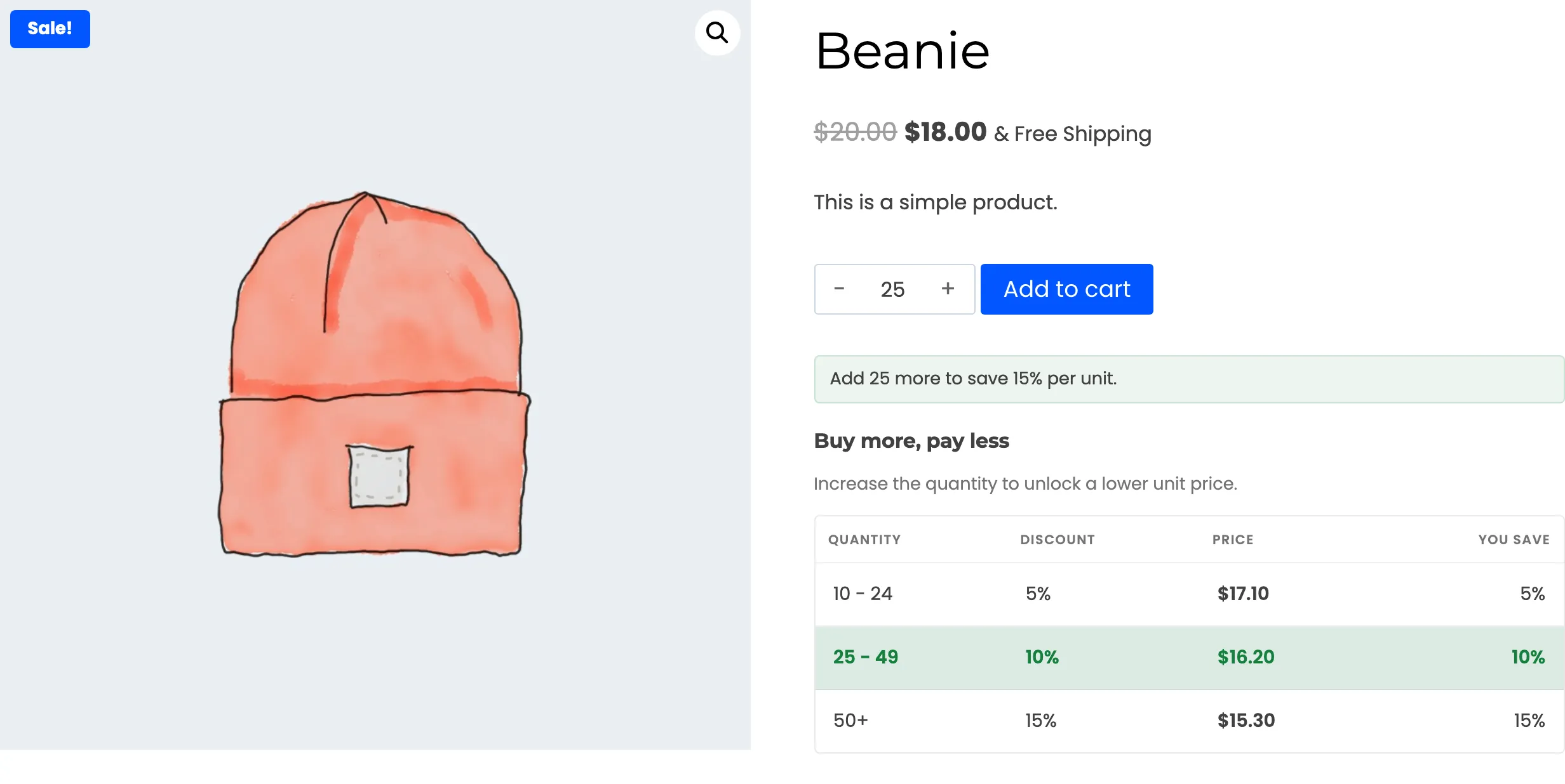 The pricing table with a green accent colour