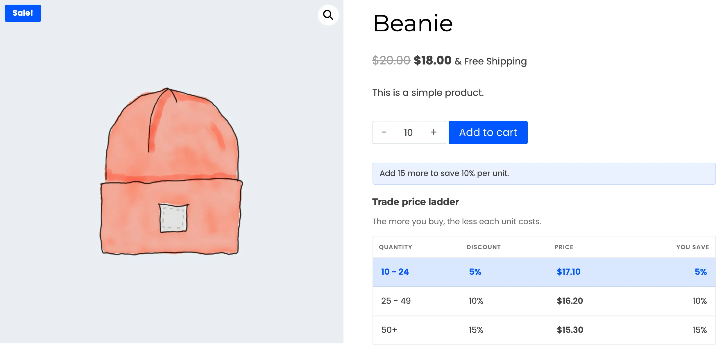 The pricing table with a custom heading and sub heading