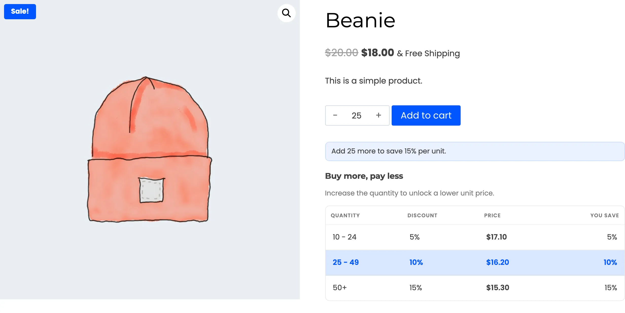 The pricing table with rounded corners