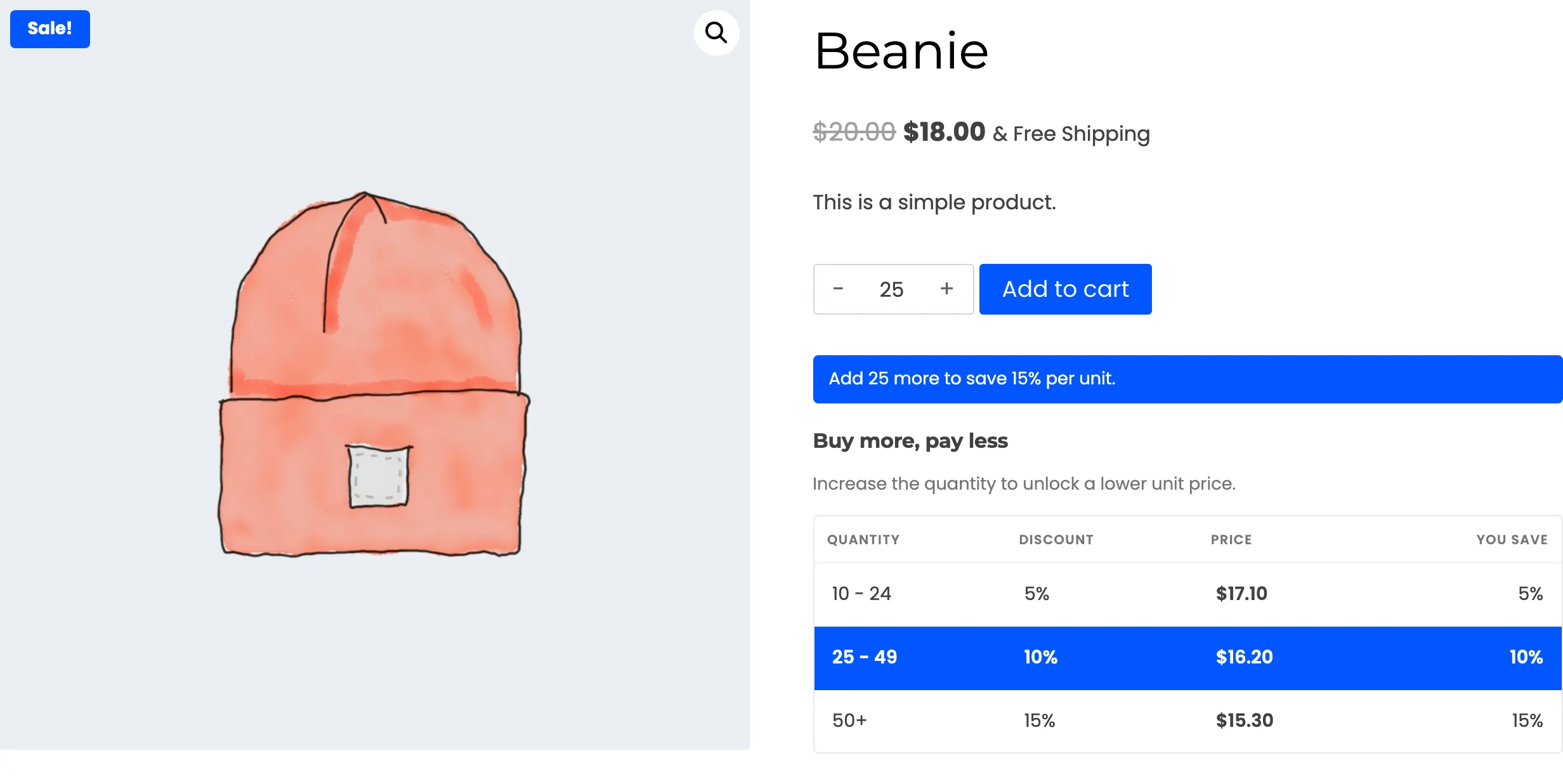 The pricing table with a solid fill highlight on the active tier