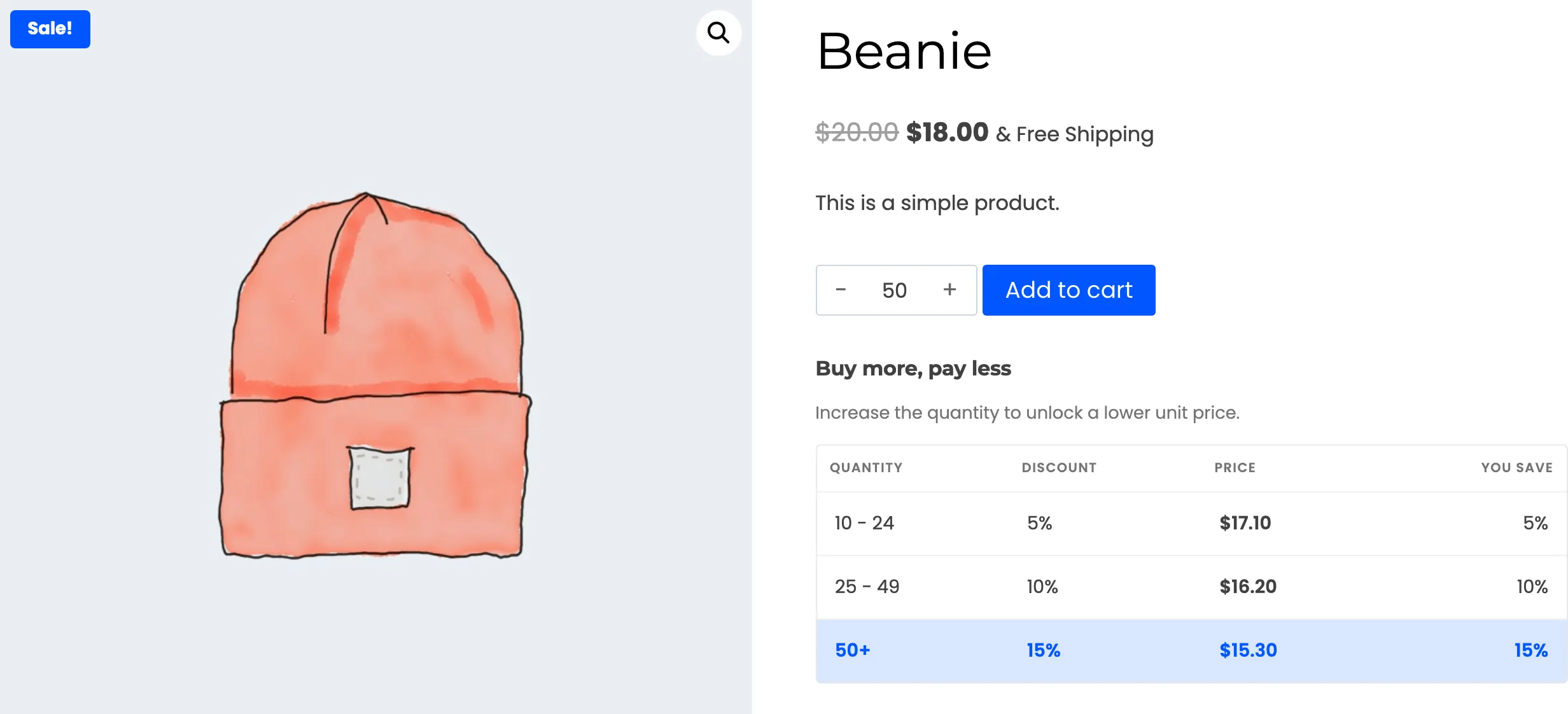 The product page on the top tier, with no hint