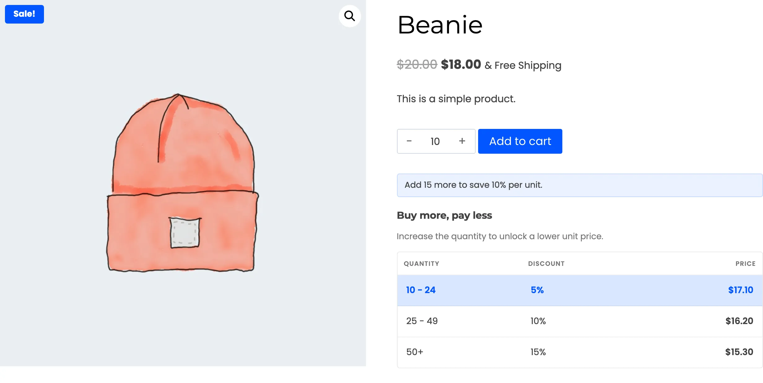 The pricing table without the You Save column