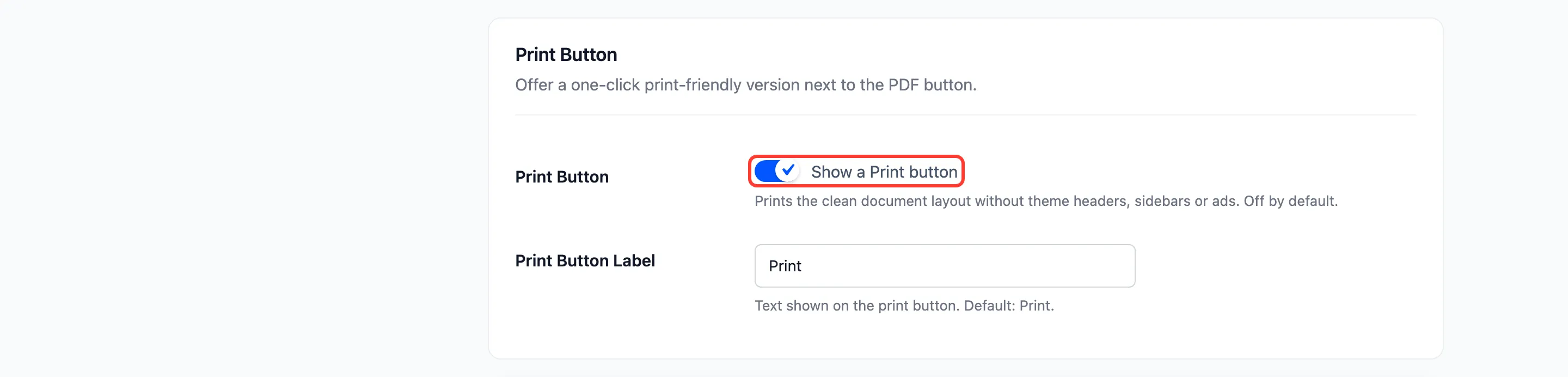 Show a Print button ticked