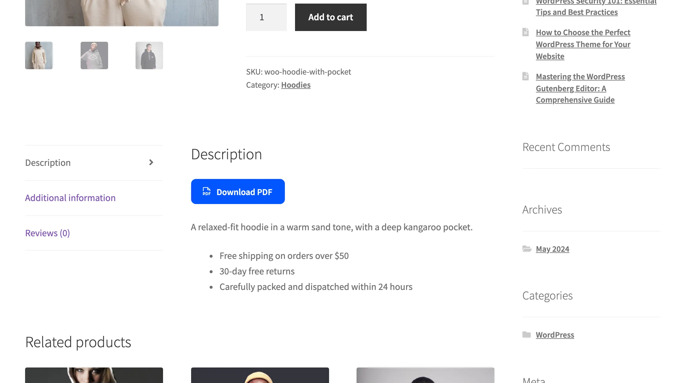The Download PDF button above a product’s description