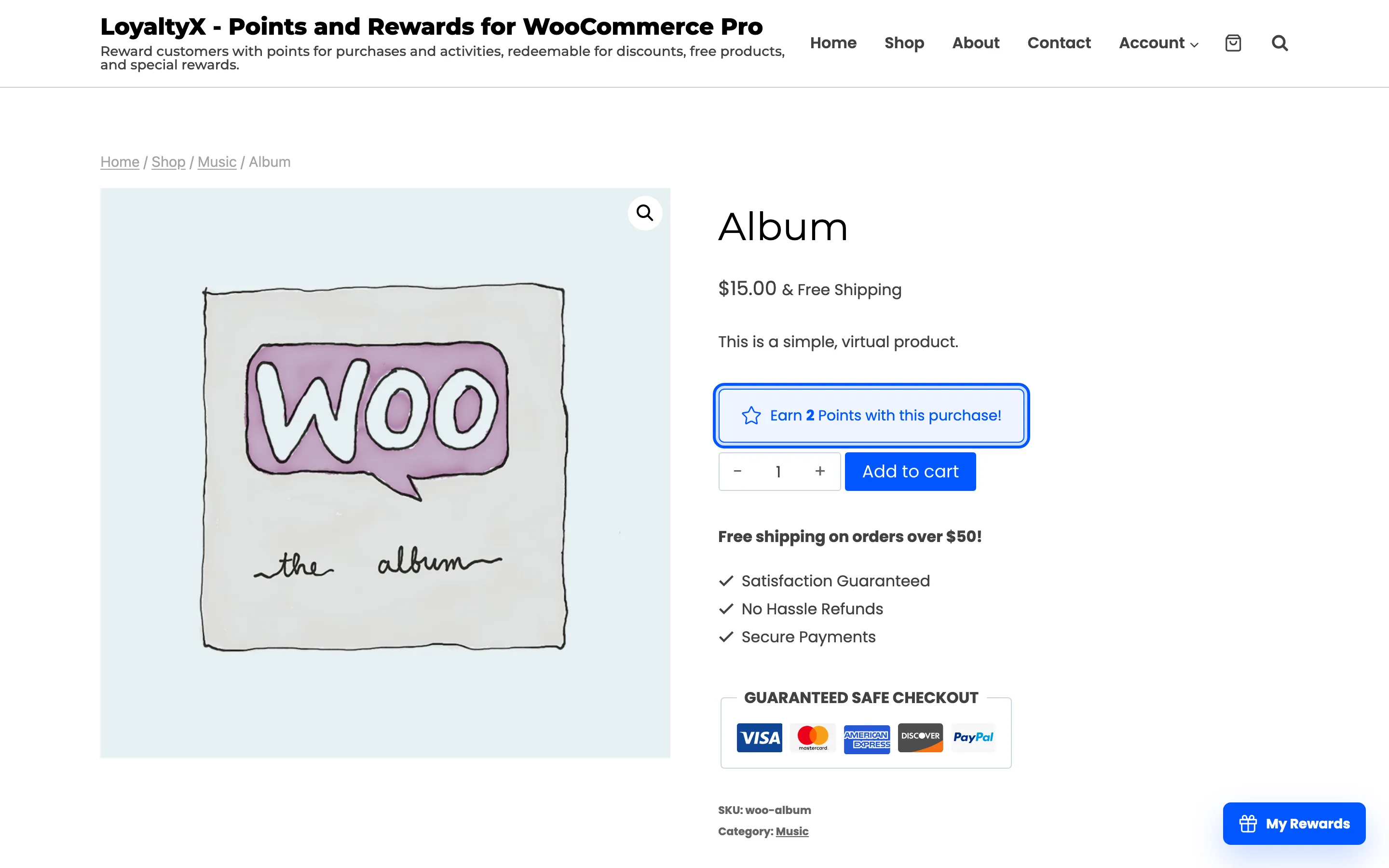 The points-earned message on a product page
