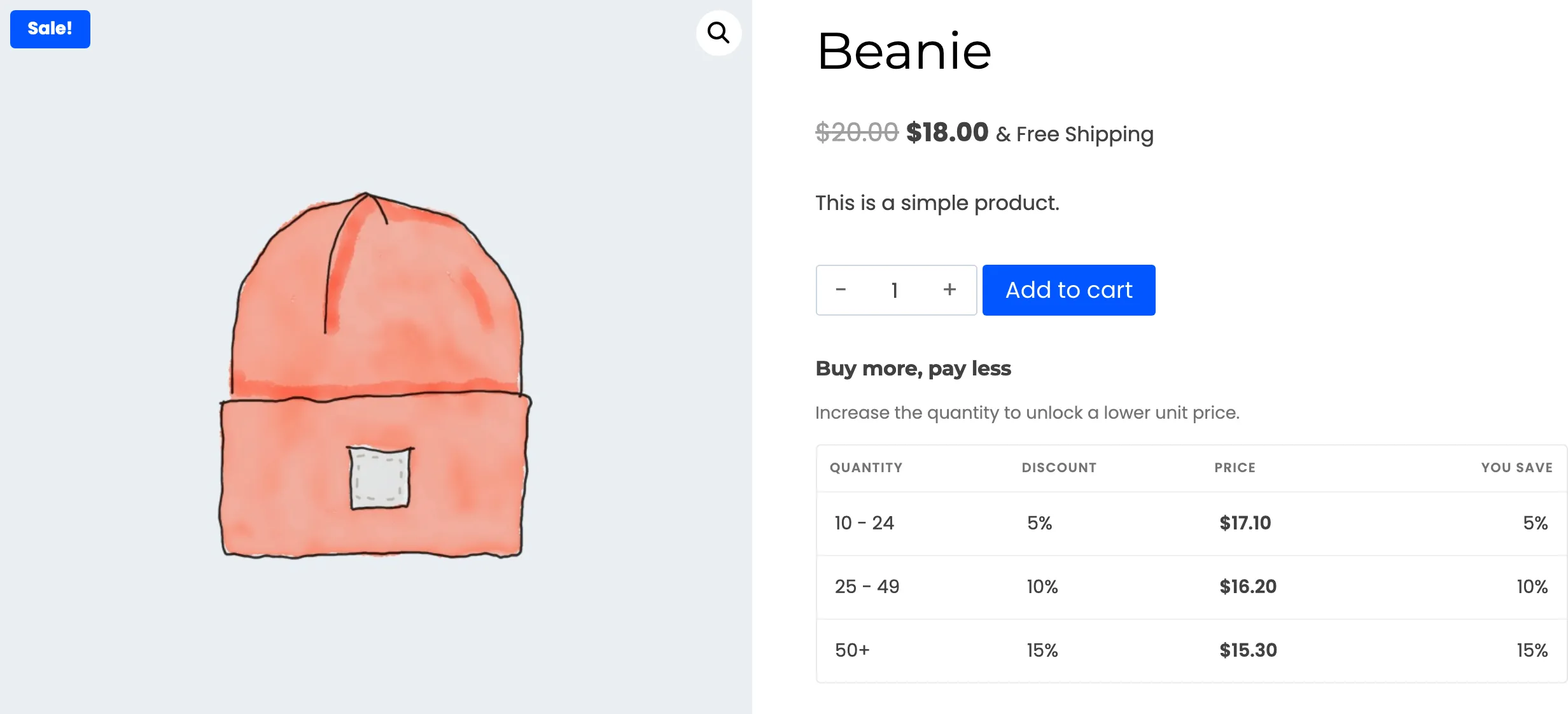 A product page with the pricing table and no hint