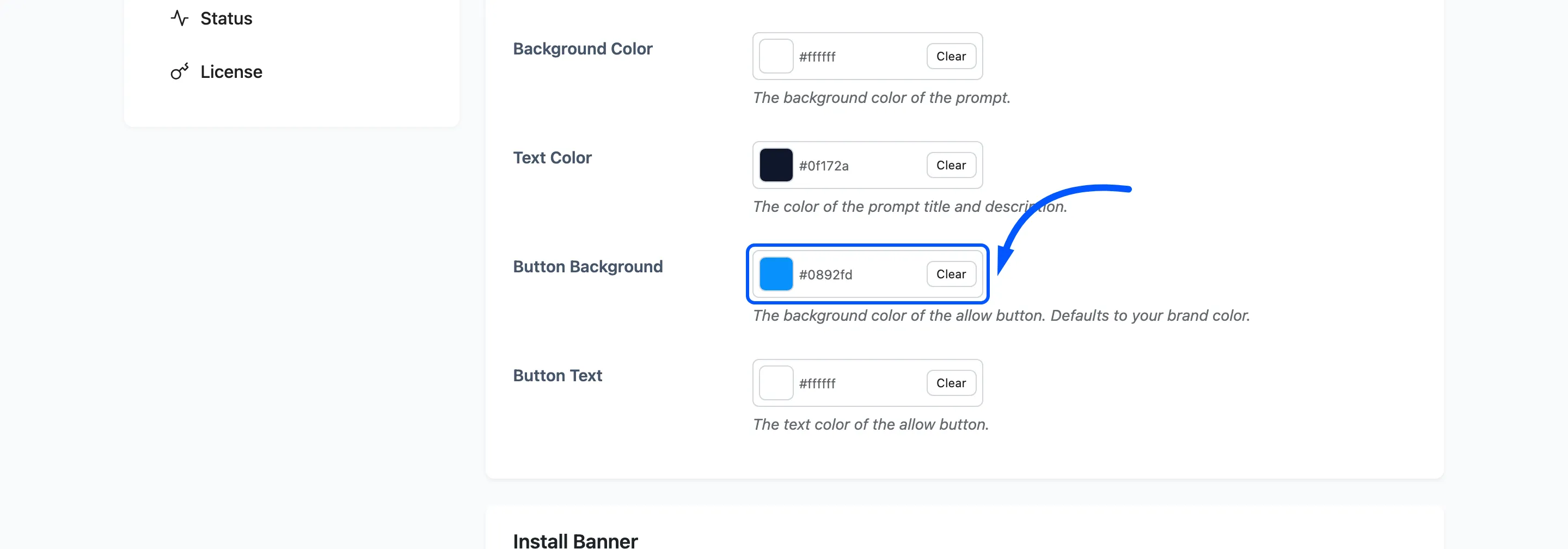 The prompt Button Background picker