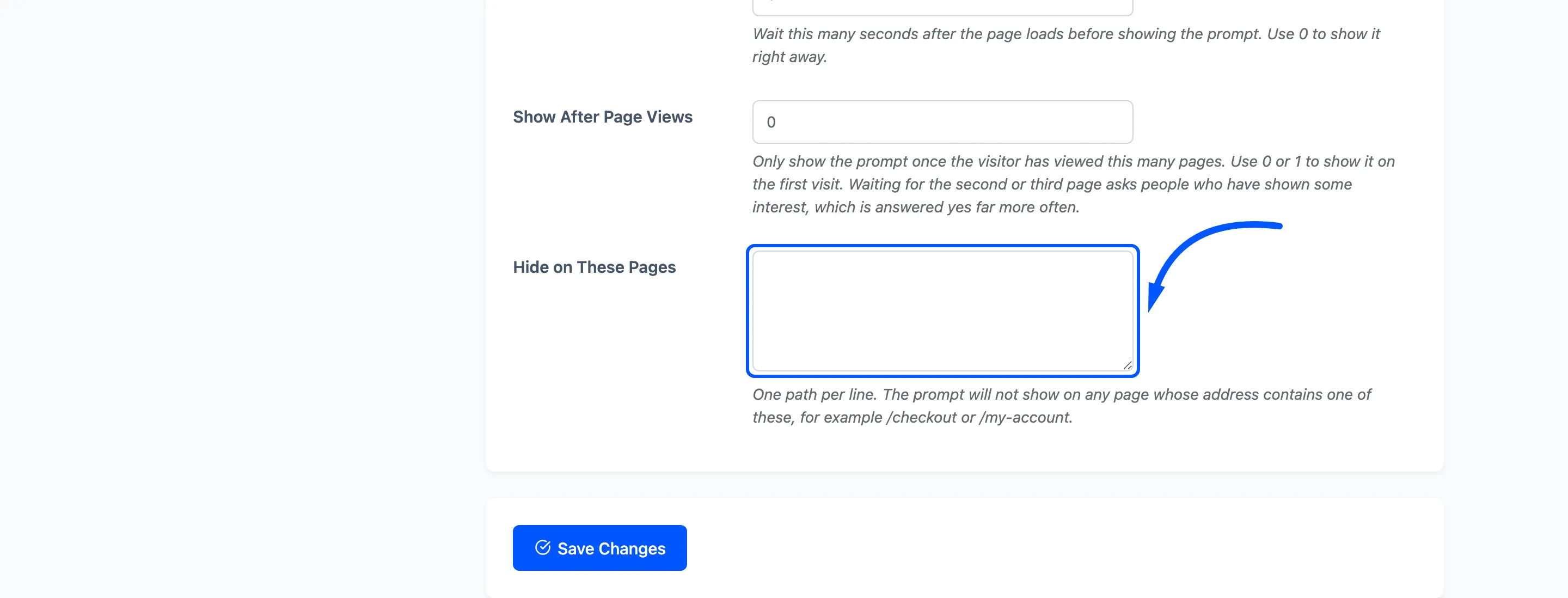 The Hide on These Pages field
