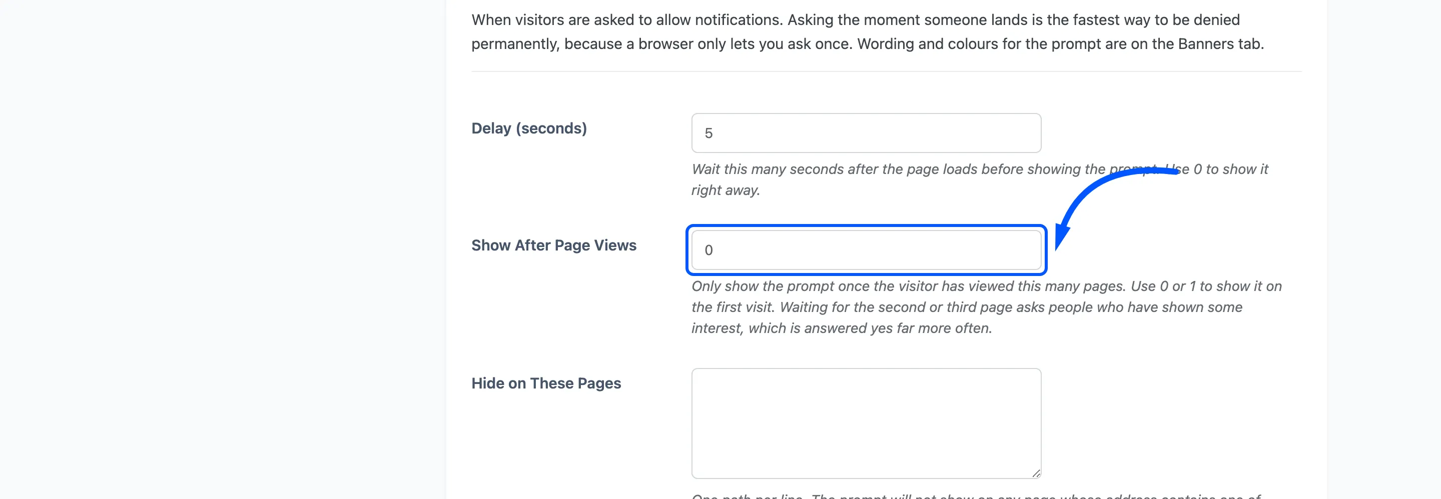 The Show After Page Views field