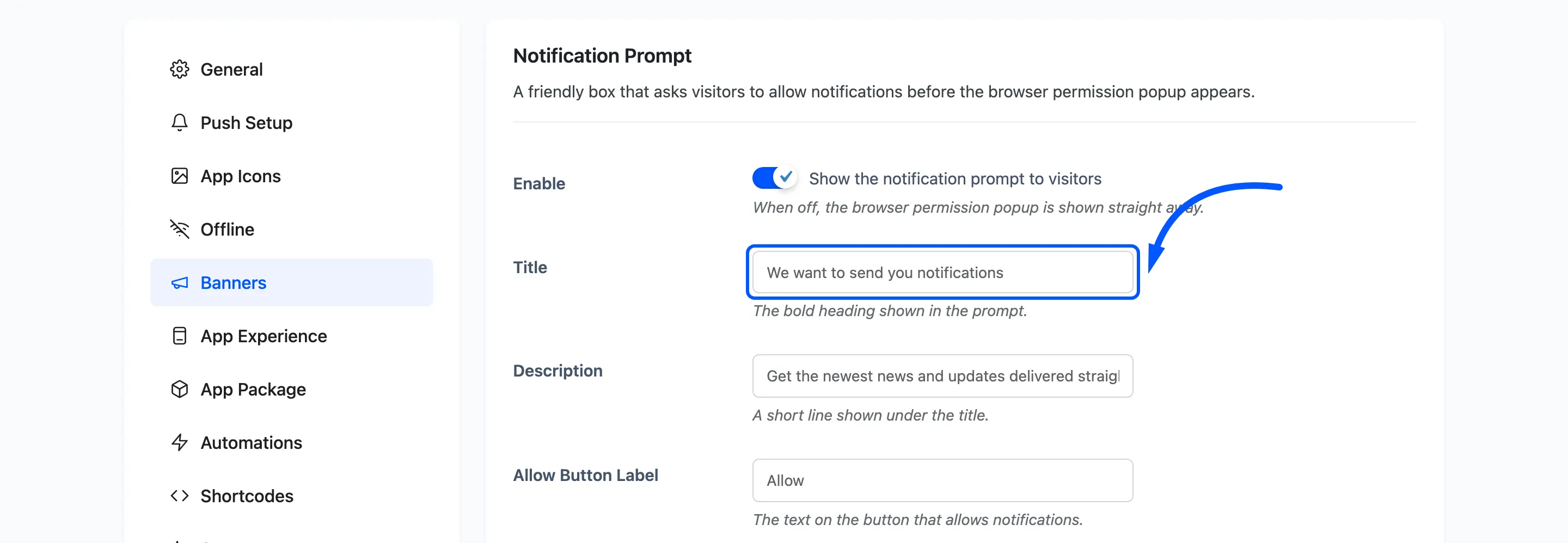 The prompt Title field