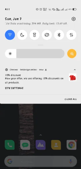 A push notification from the plugin in the Android notification shade