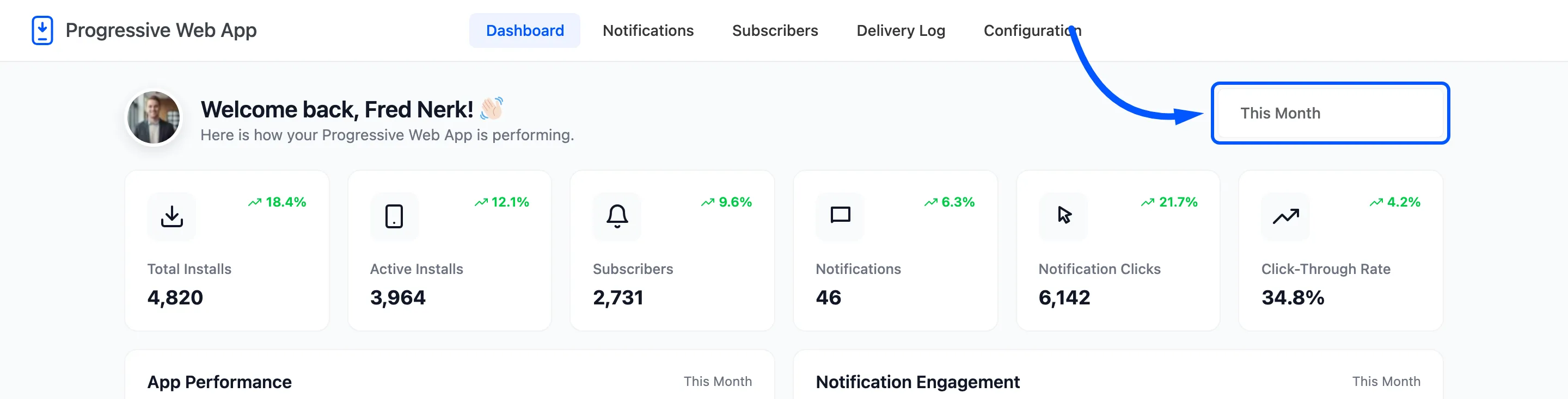 The date range picker in the dashboard header