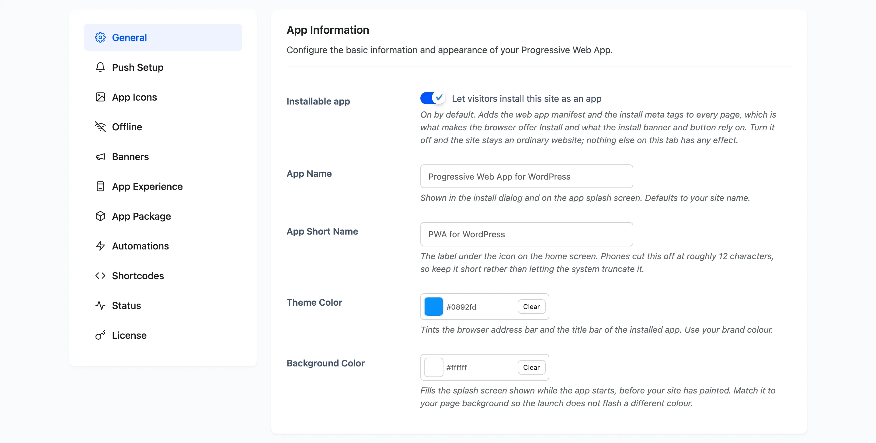 The App Information section of the General tab